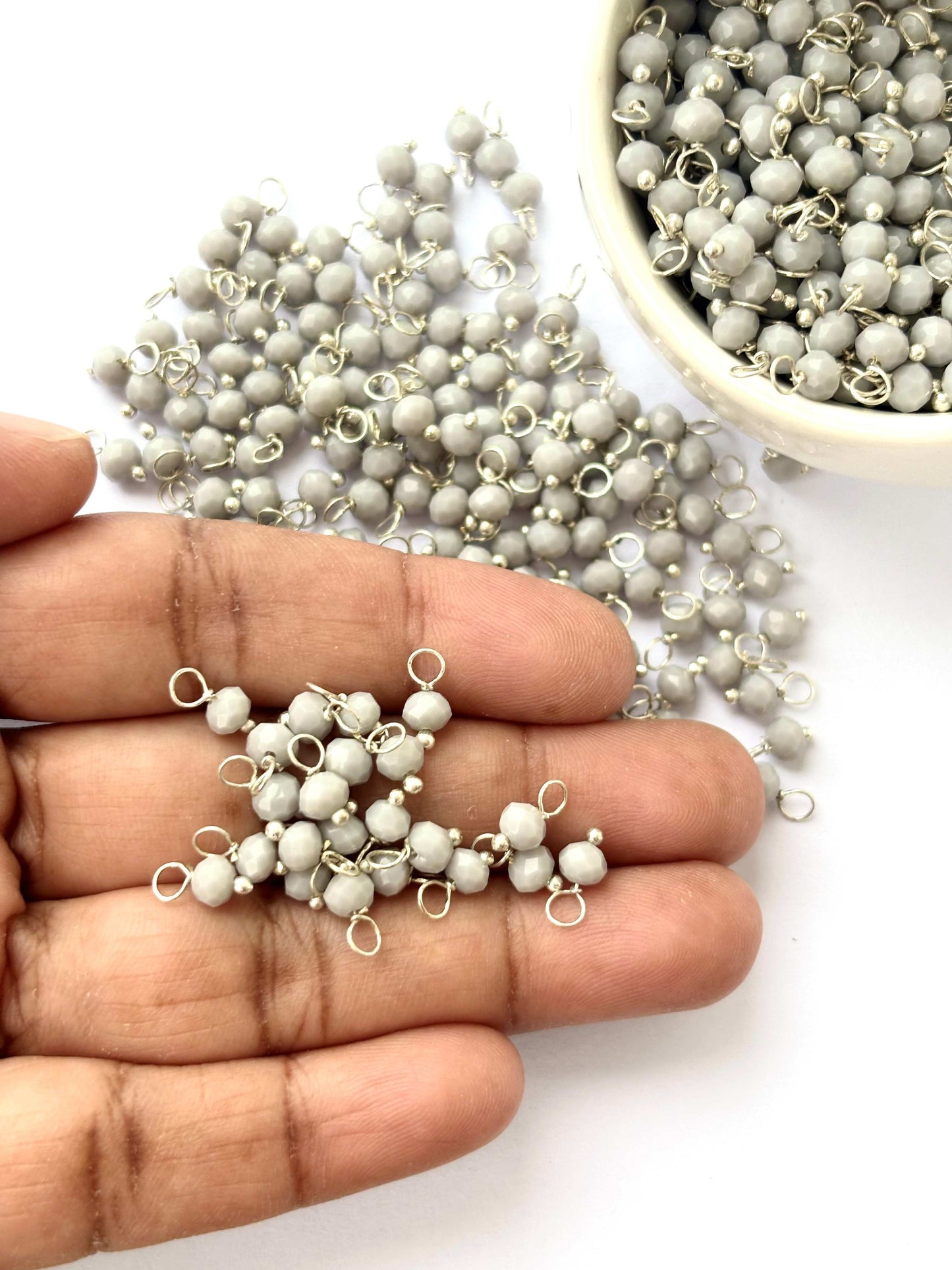 Faceted Cloud Gray Charms with Silver Wire