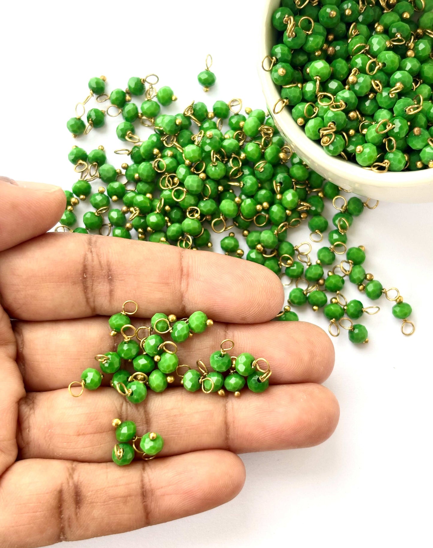 Faceted Broccoli Green Charms with gold Wire