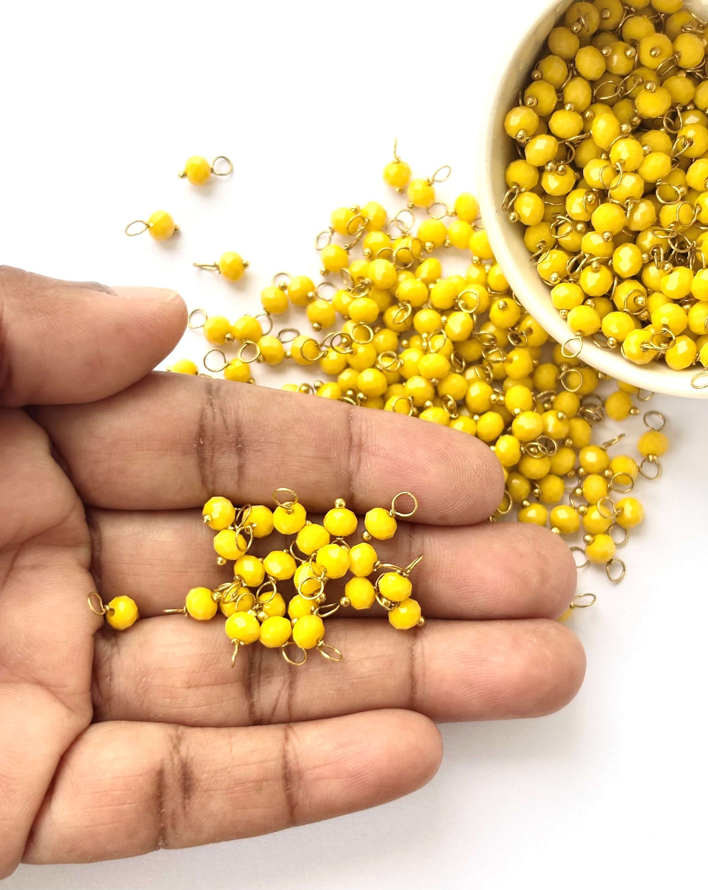 Faceted Dijon Yellow Charms with gold Wire