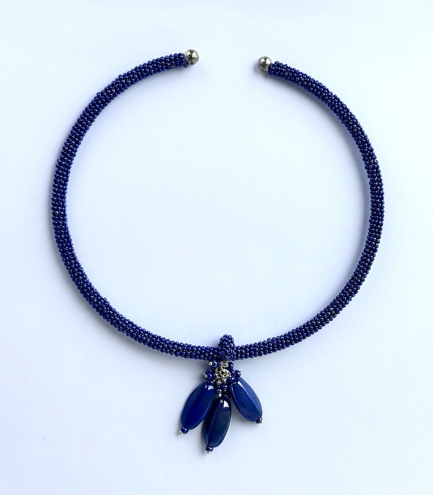Handmade Royal Blue Seed Bead Necklace