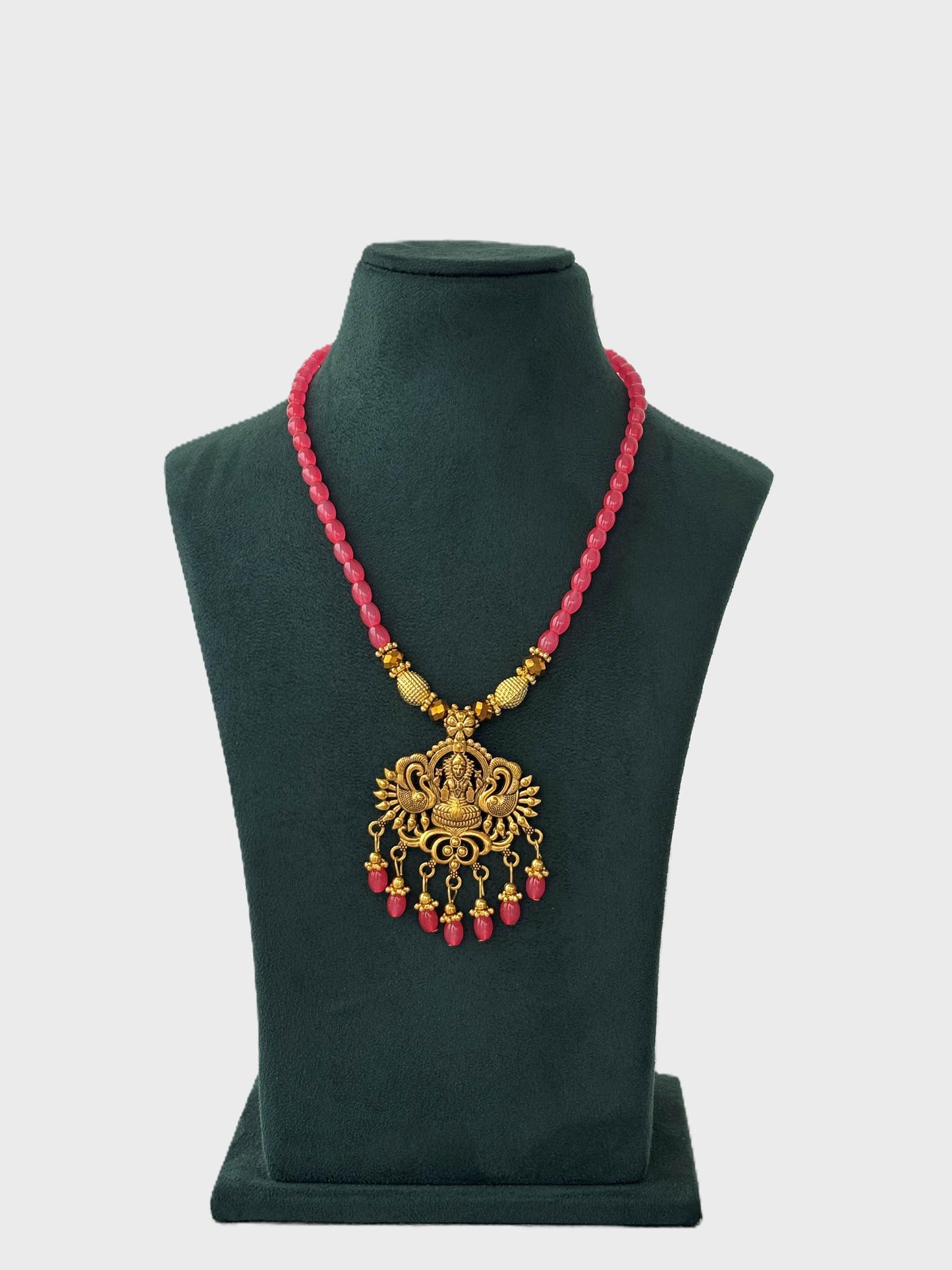Pink Neckwear with Lakshmi Pendant Necklace