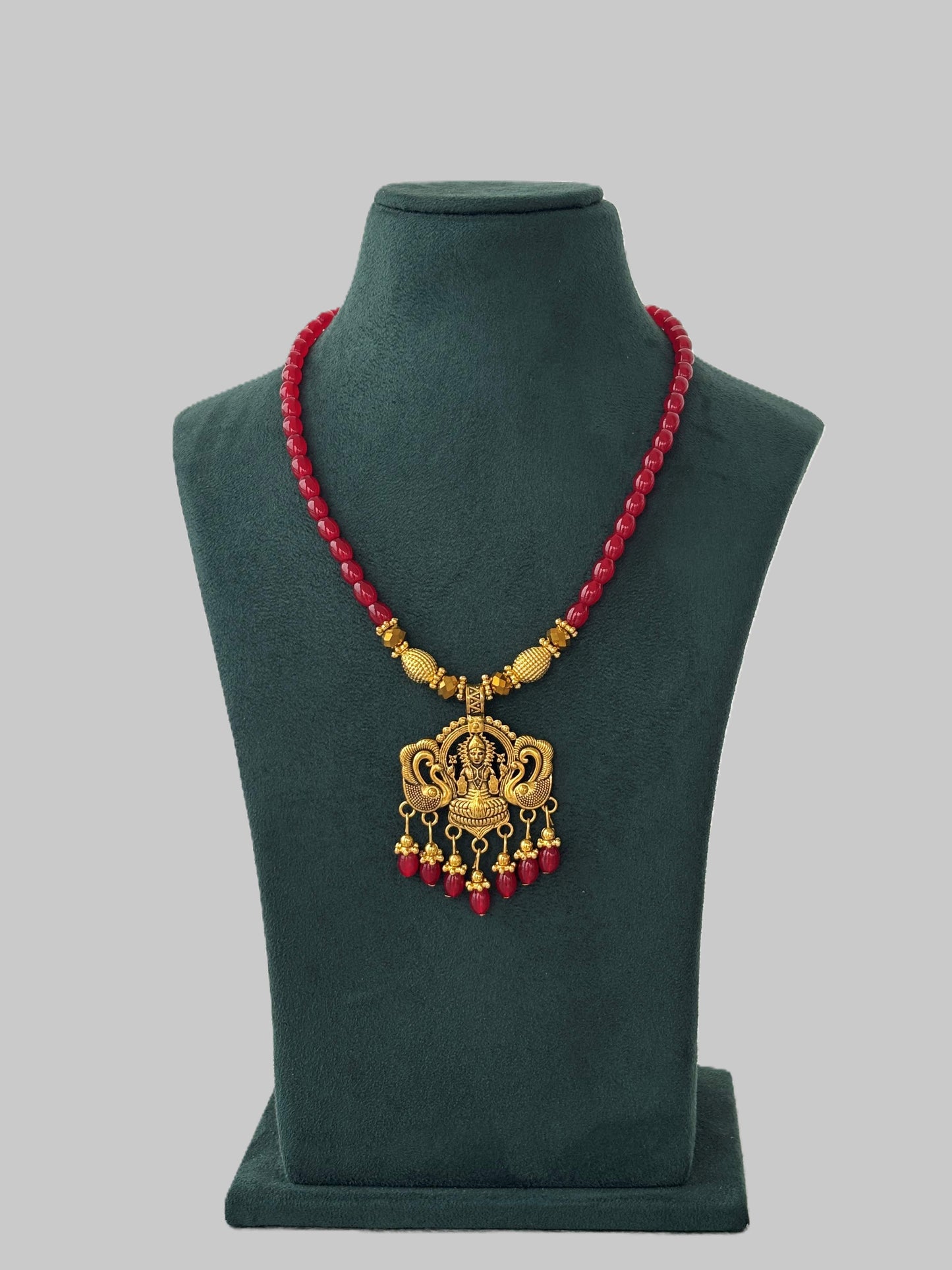 Red Neckwear with Lakshmi Pendant Necklace