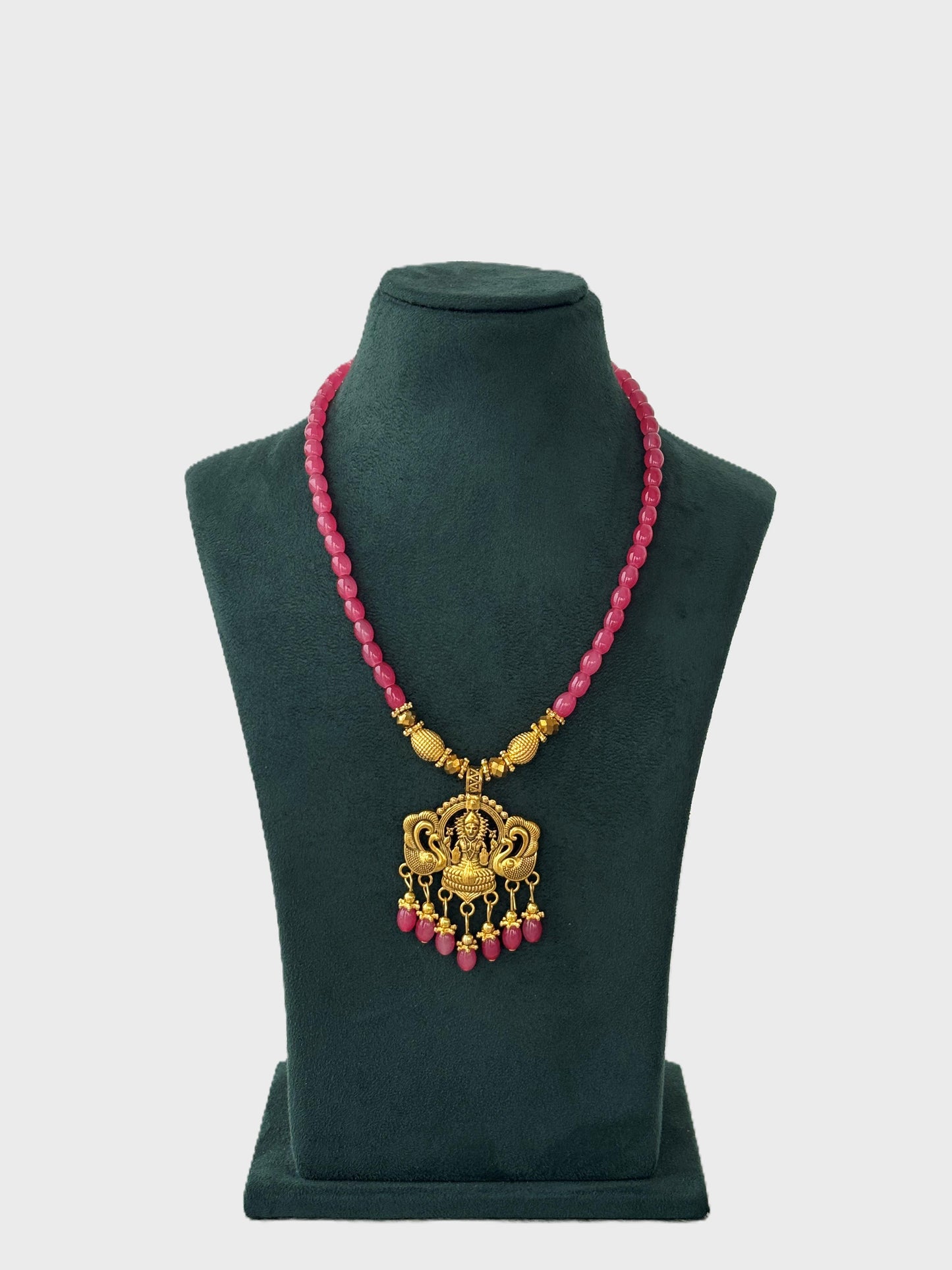 Vibrant Pink Neckwear with Lakshmi Pendant Necklace