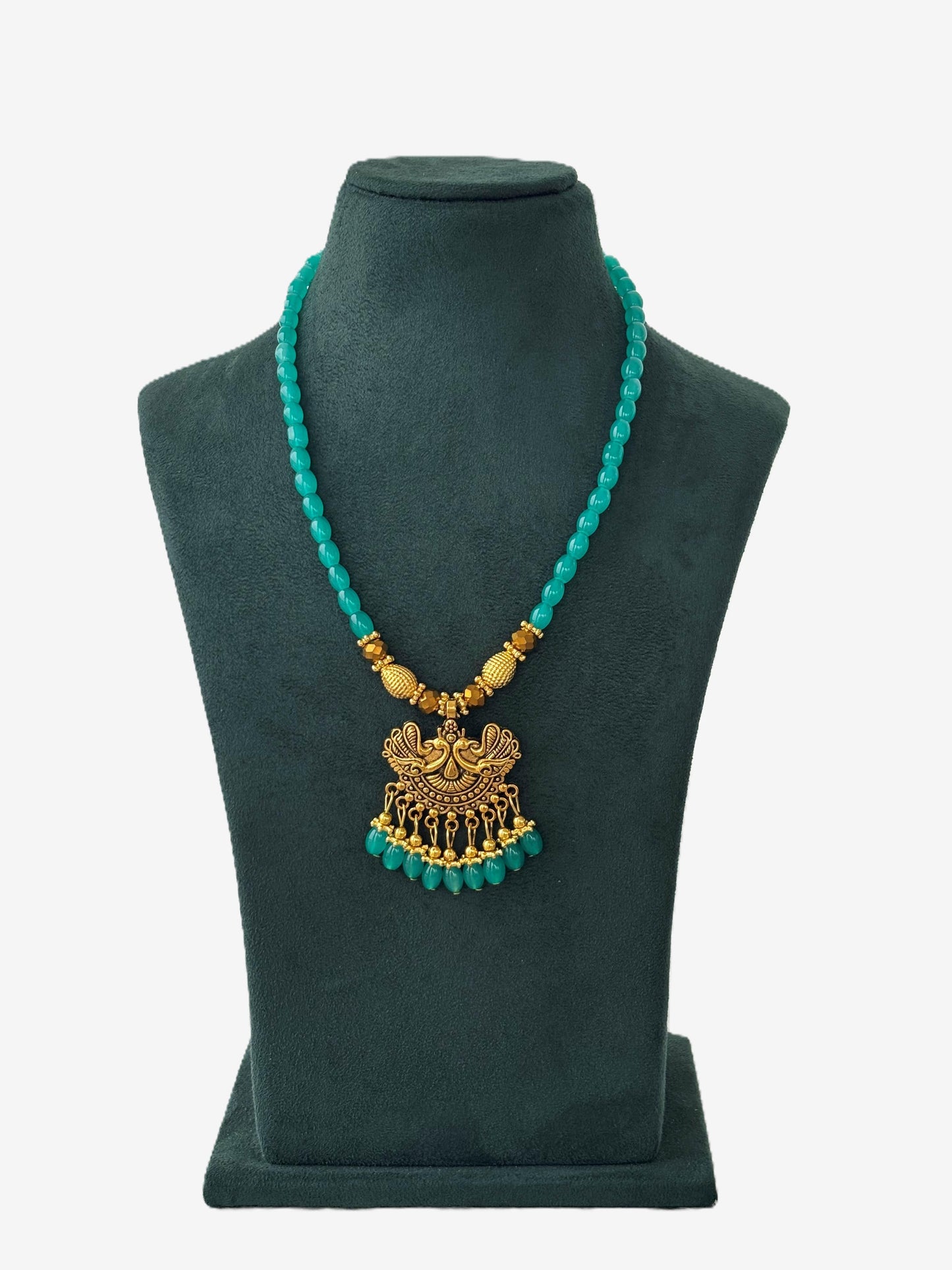 Sea Green Neckwear with Swan Pendant Necklace