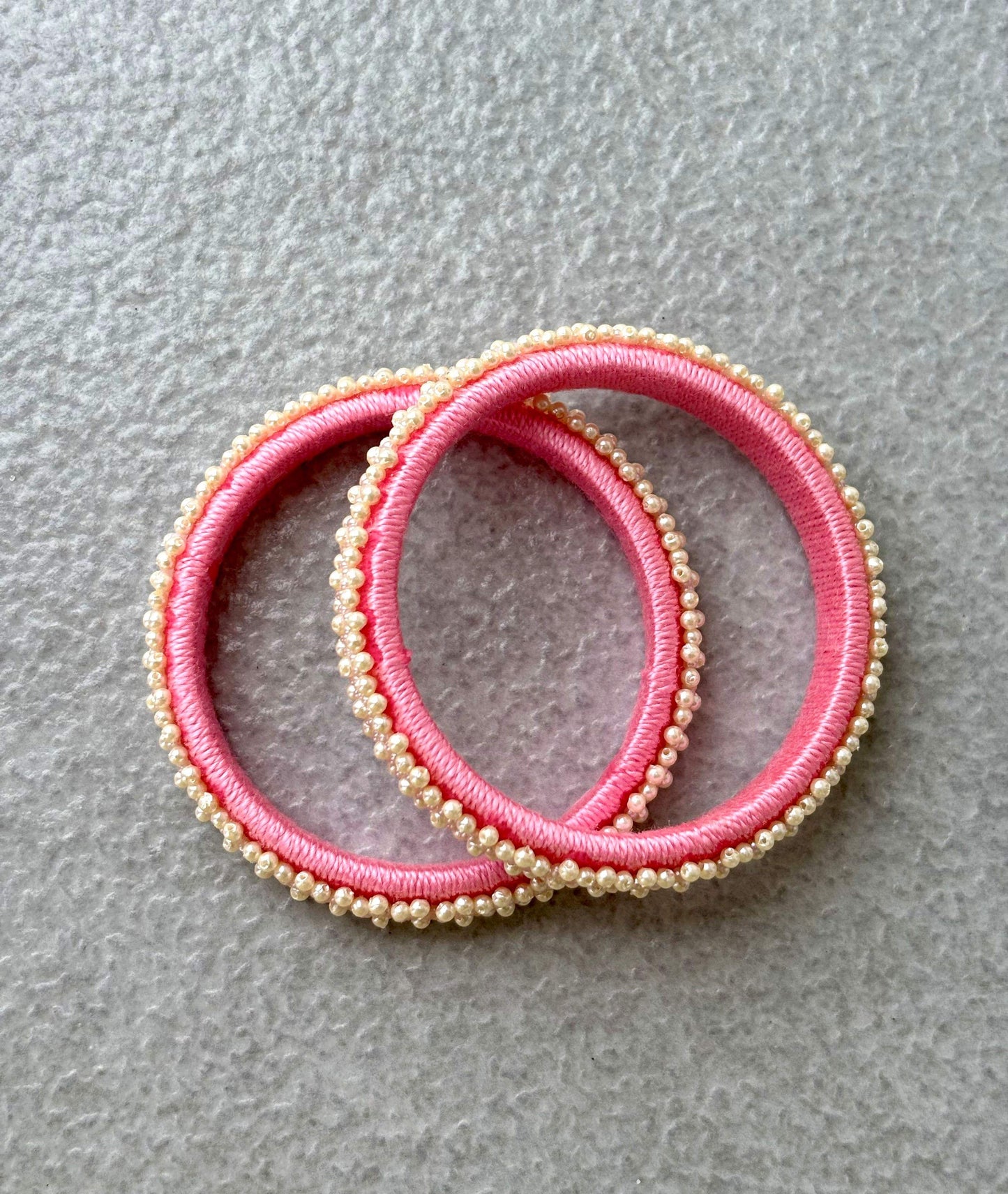 Pink Thread Bangles with Pearl Bead Work
