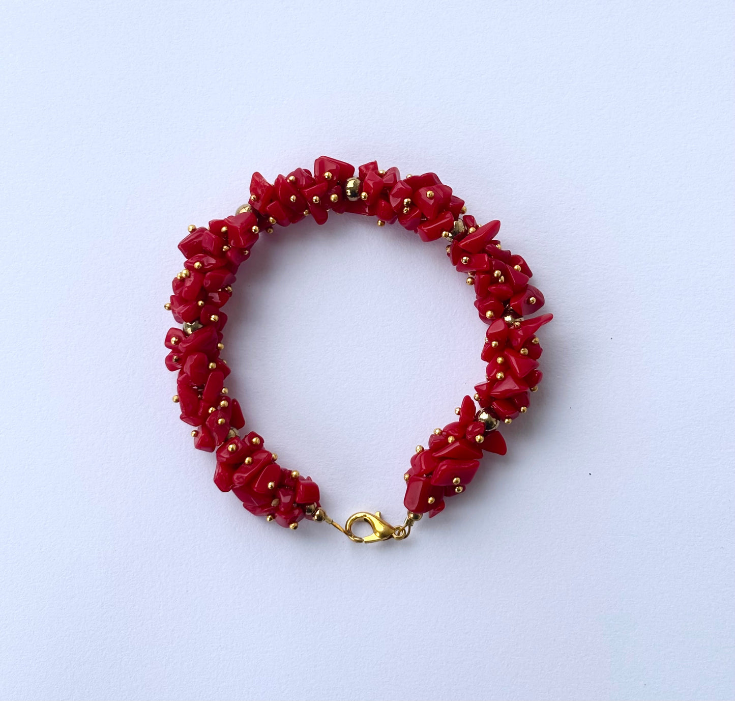 Red Coral Chip Bracelet with Gold Spacer Beads