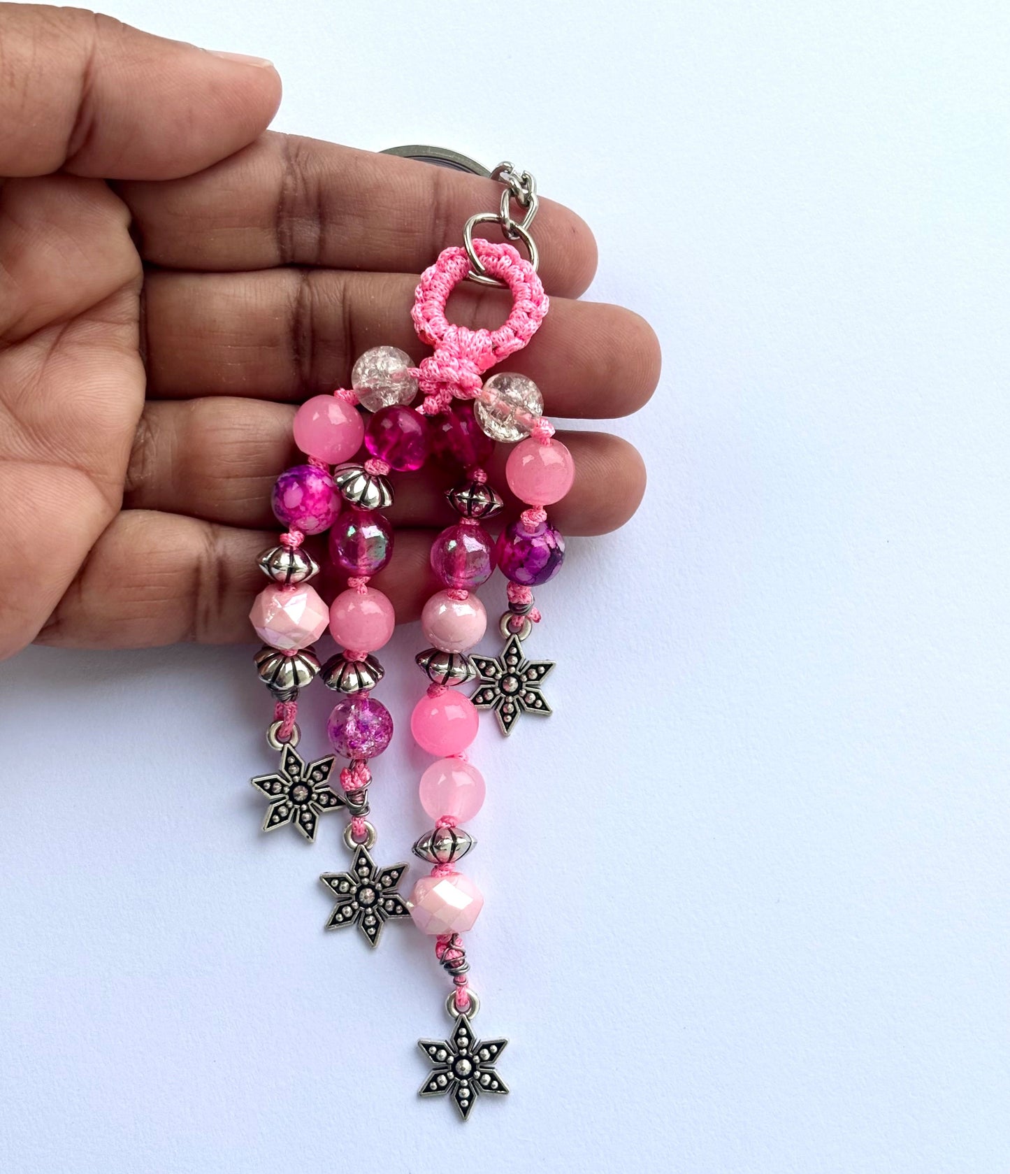 Pink Beaded Star Keychain and Bag Charm