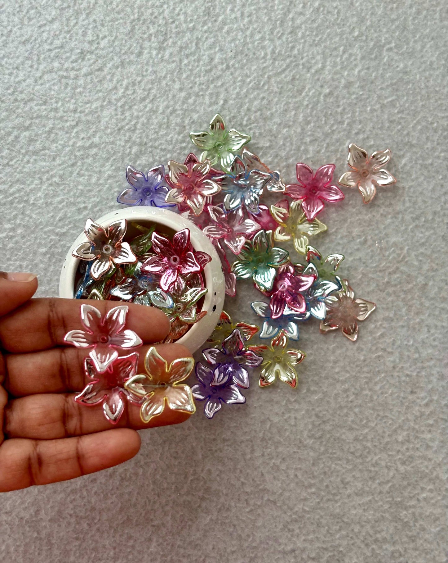 Transparent Iridescent AB Flower Acrylic Beads Mix