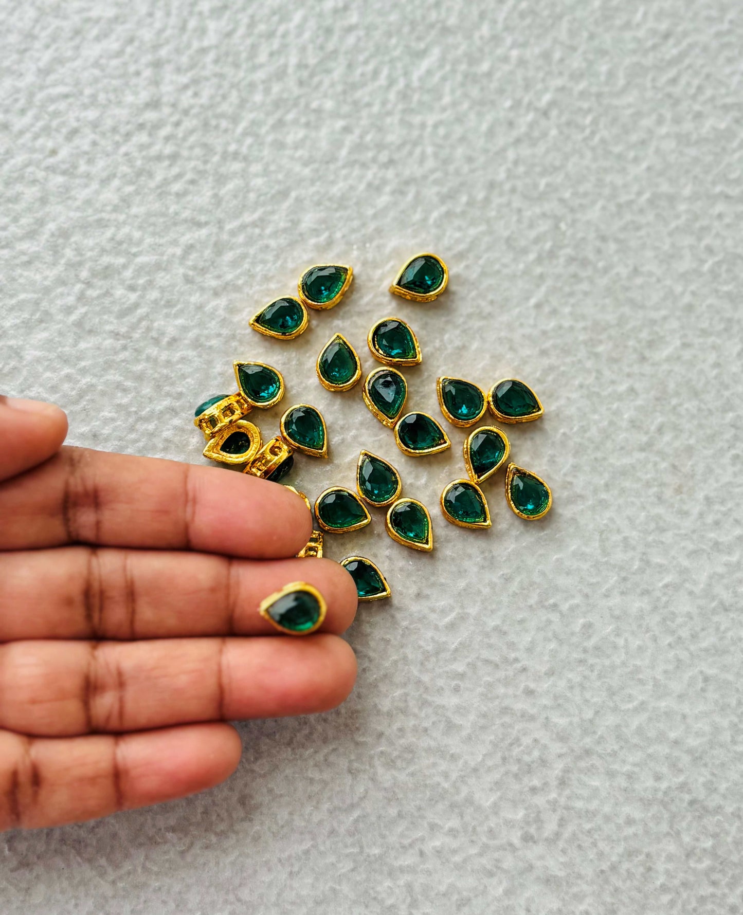 Emerald Green Stone Gold Plated Kundan Drops