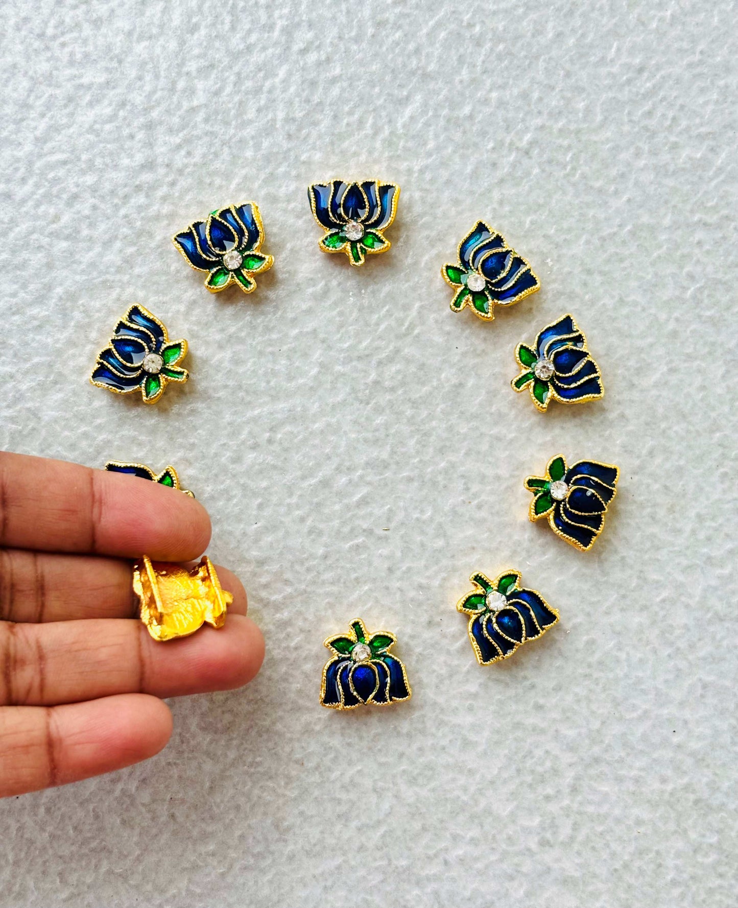 Royal Blue Meenakari Lotus Kundan Beads or Charms