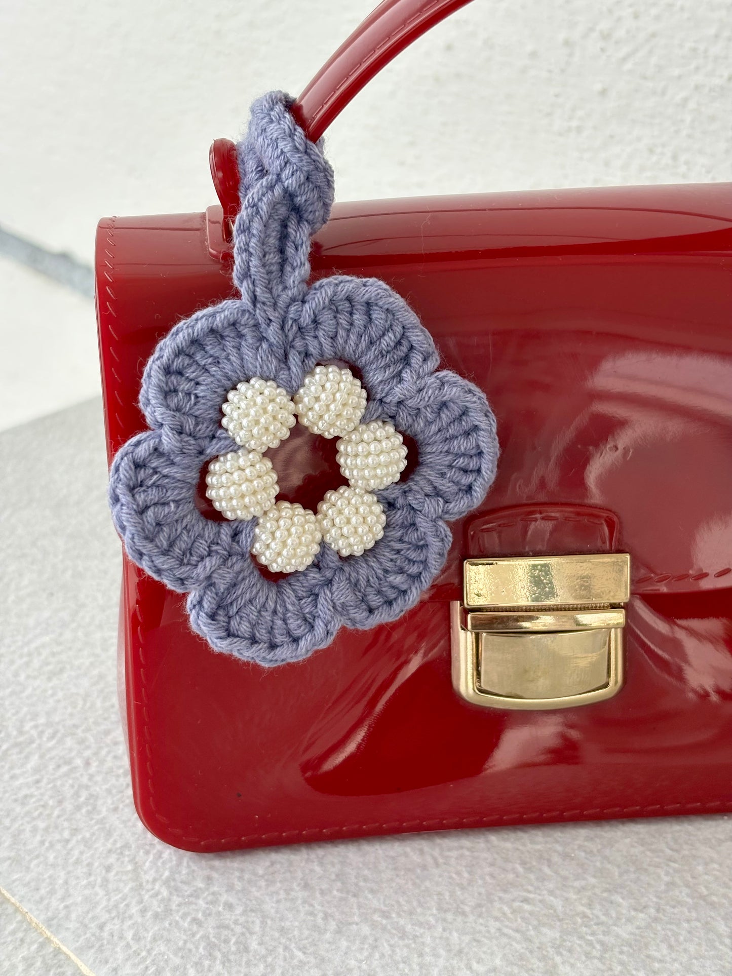 Dusty Grey Crochet Flower Bag Charm