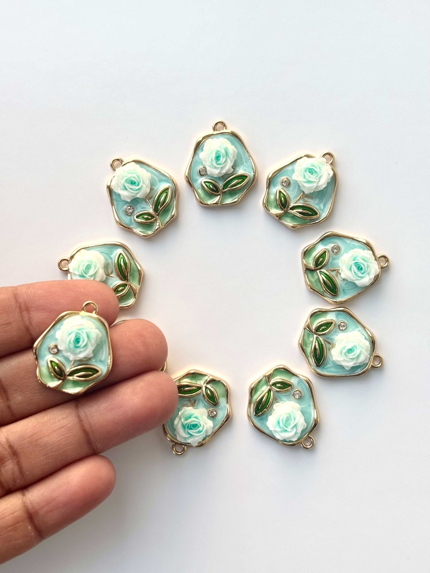 Mint Green Enamel Rose Charms