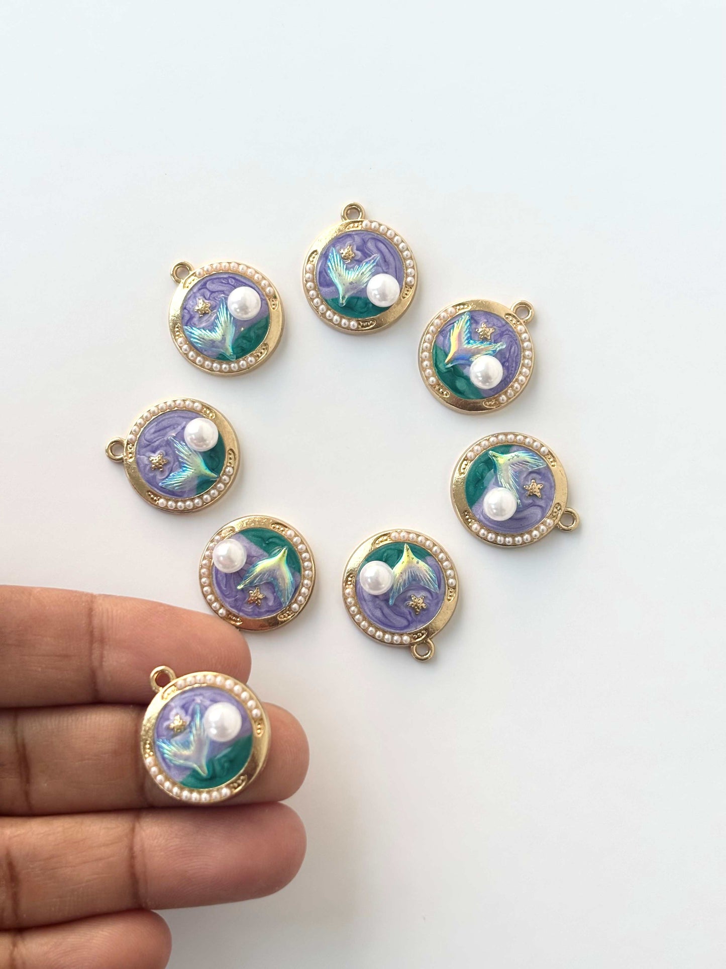 Iridescent Mermaid Tail Pearl Charms