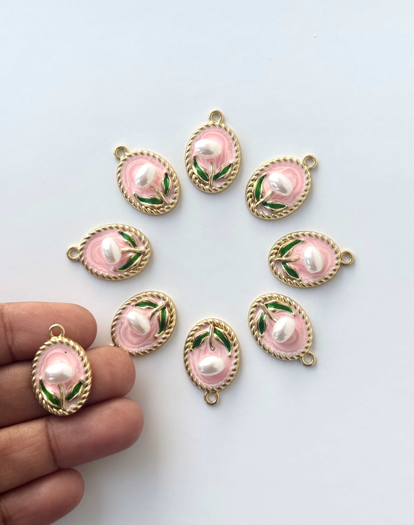 Luxurious Pink Enamel Oval Charms