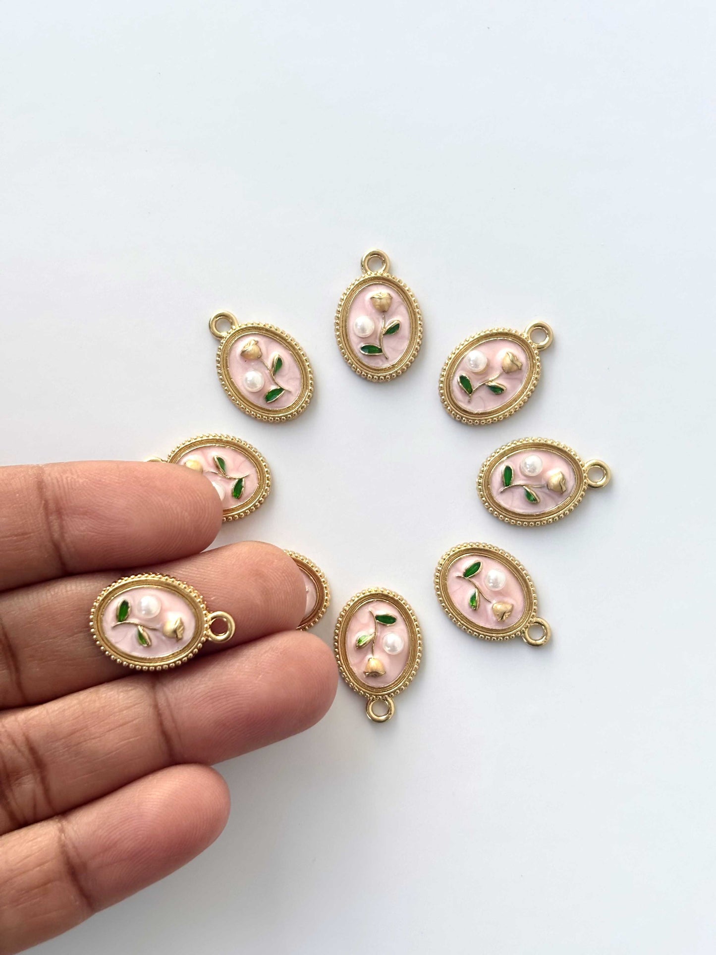 Ethereal Rose and Pearl Oval Charms