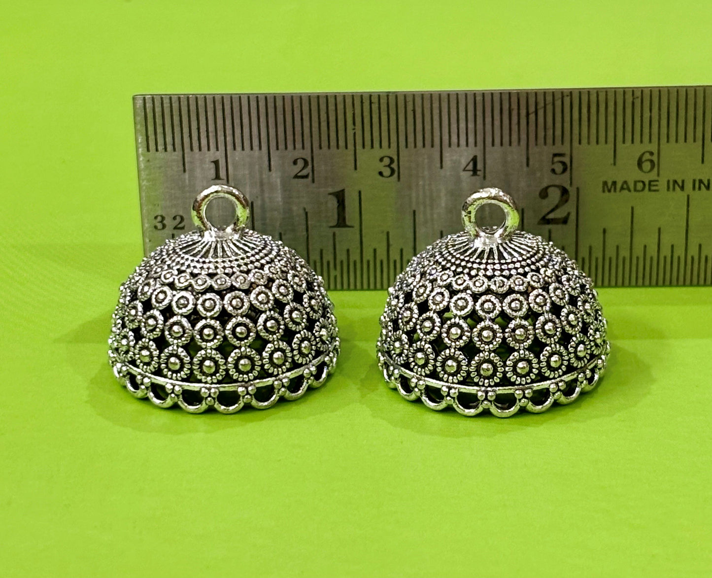 Antique Silver Dome Jhumka Base with Floral Pattern