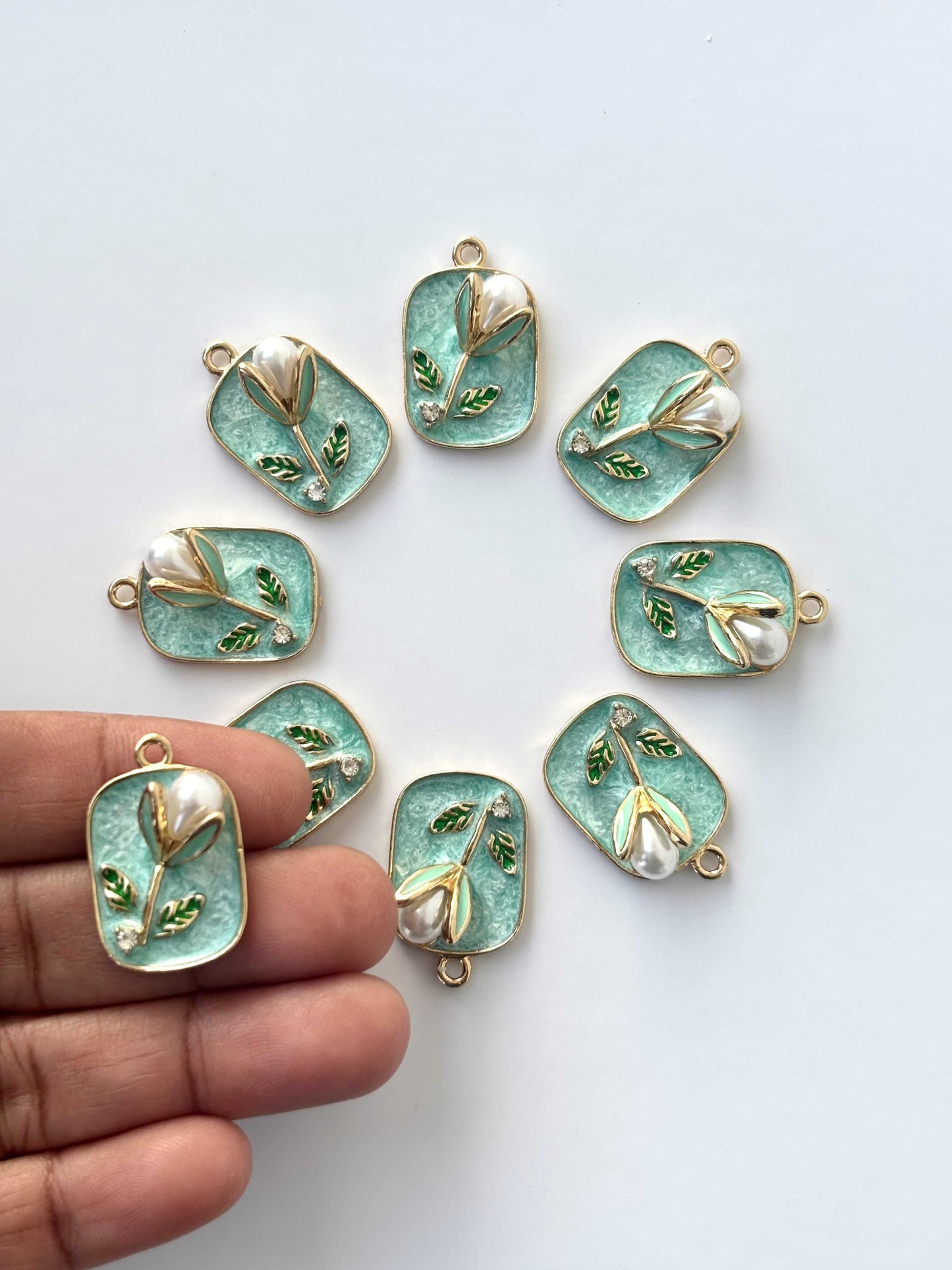 Aqua Tulip Enamel Charms