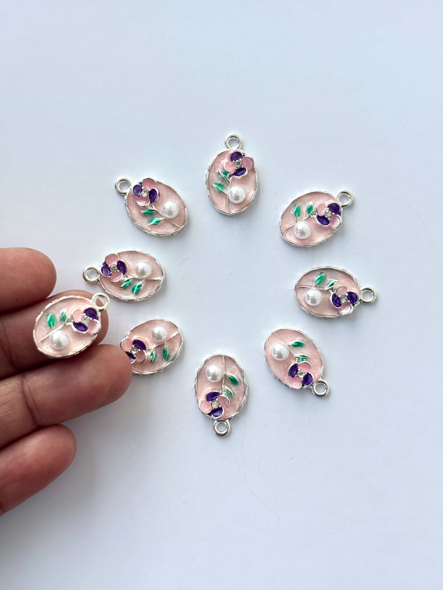 Pink and Purple Floral Enamel Charms