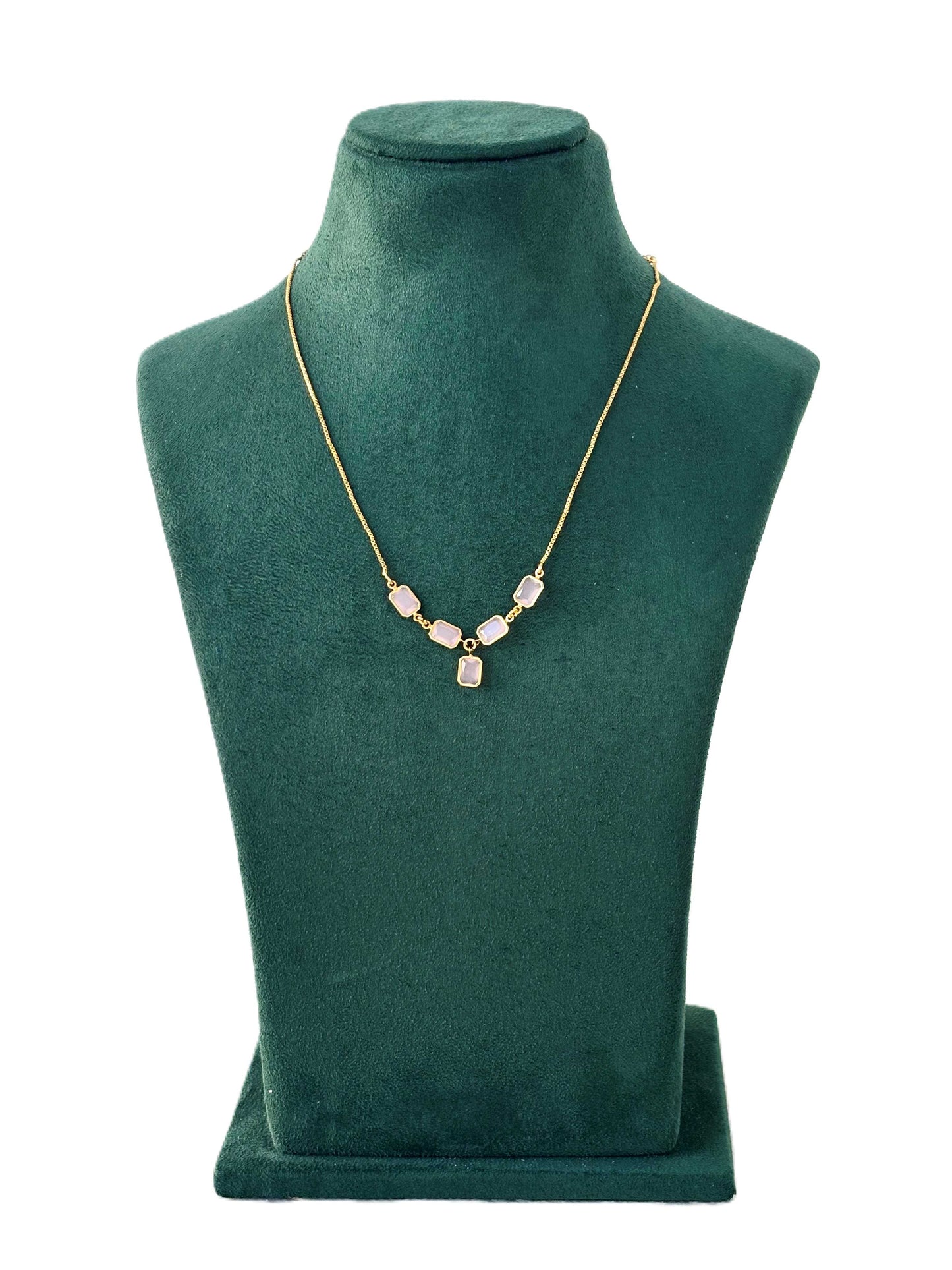 Gold Necklace with Pastel Pink Emerald-Cut Stones