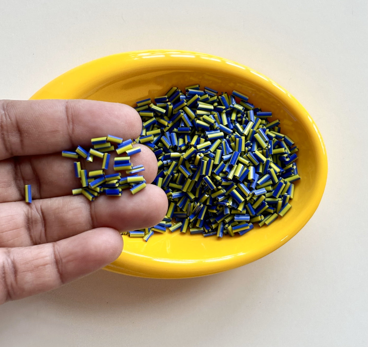 Blue and Yellow Tubular Beads