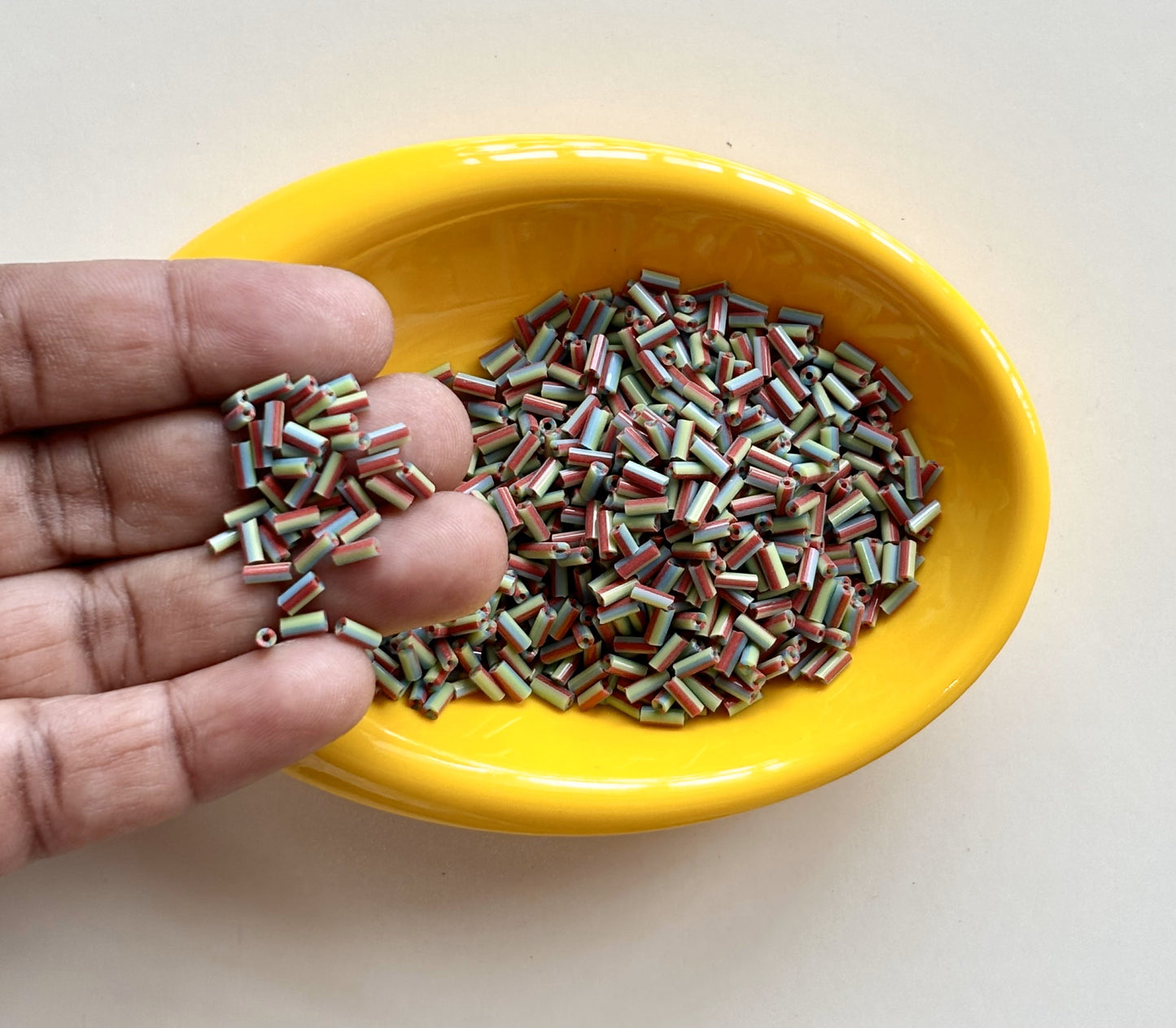 Pastel Green Brown Blue and Yellow Tubular Beads