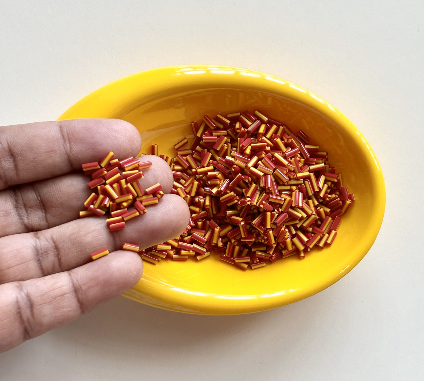 Red and Yellow Tubular Beads