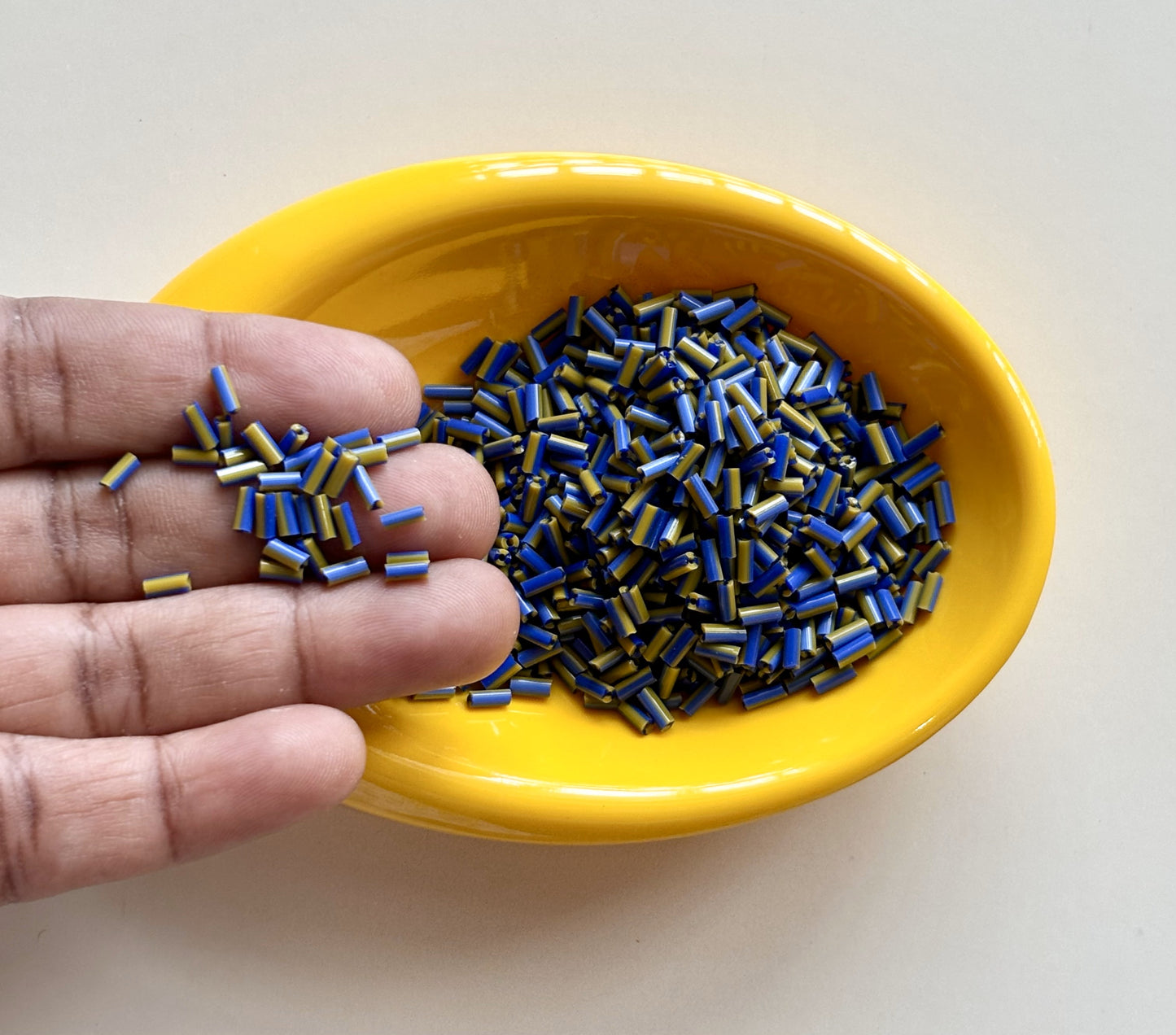 Blue and Olive Green Tubular Beads