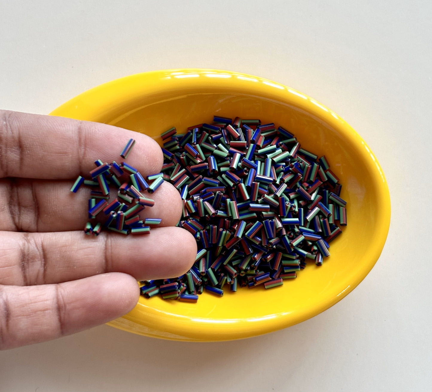 Maroon Blue and Green Tubular Beads