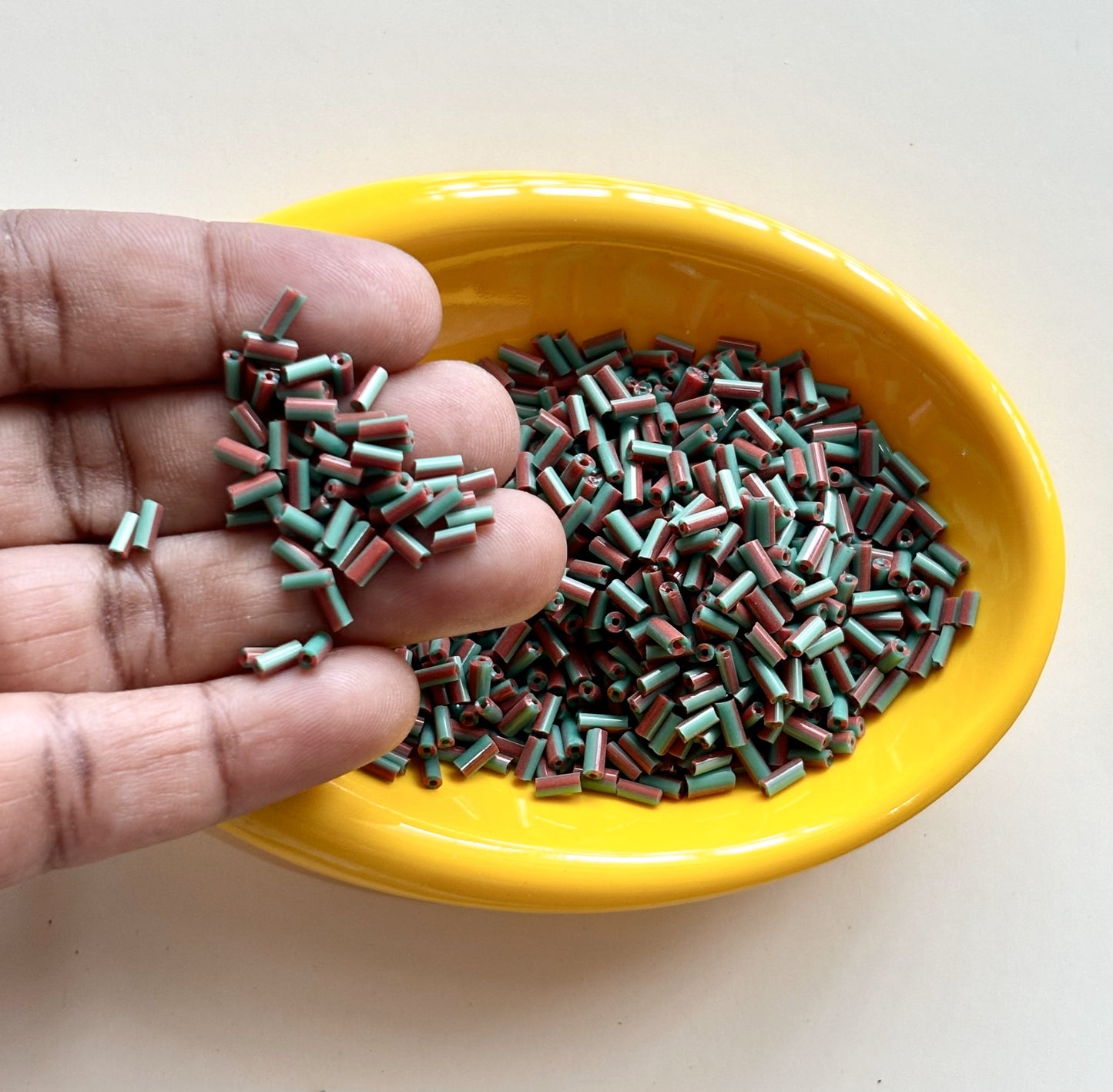 Green and Dull Maroon Tubular Beads