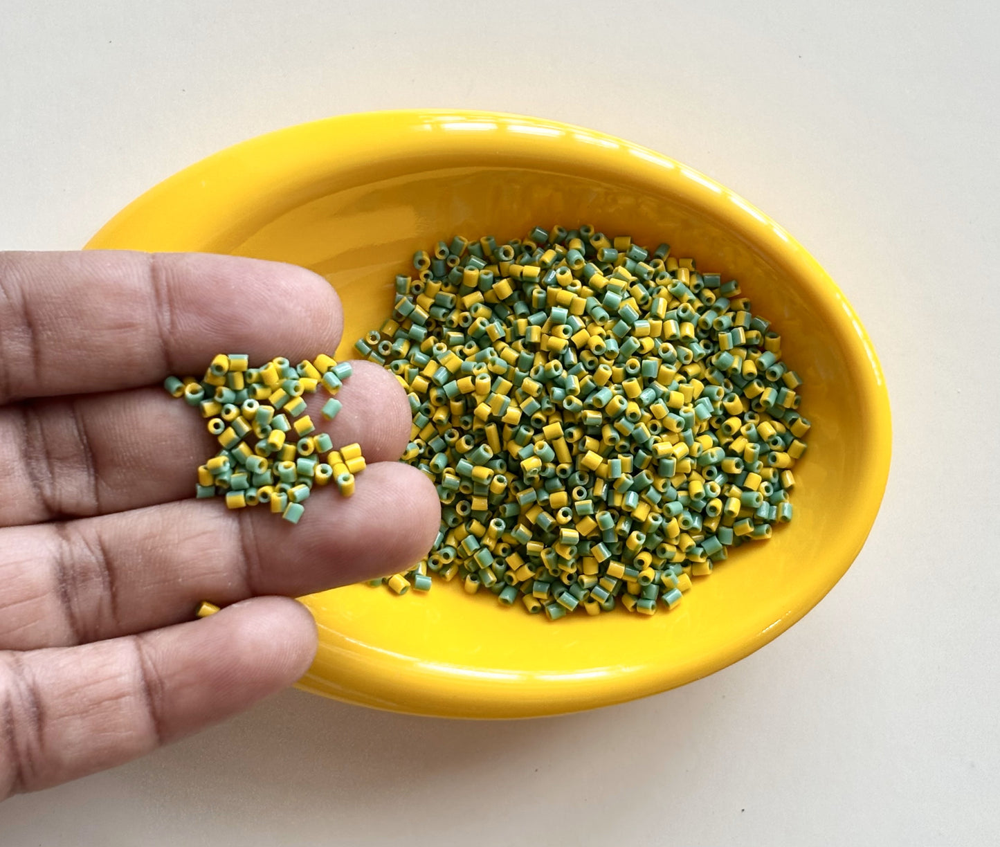 Yellow and Green Two Cut Two Tone Beads