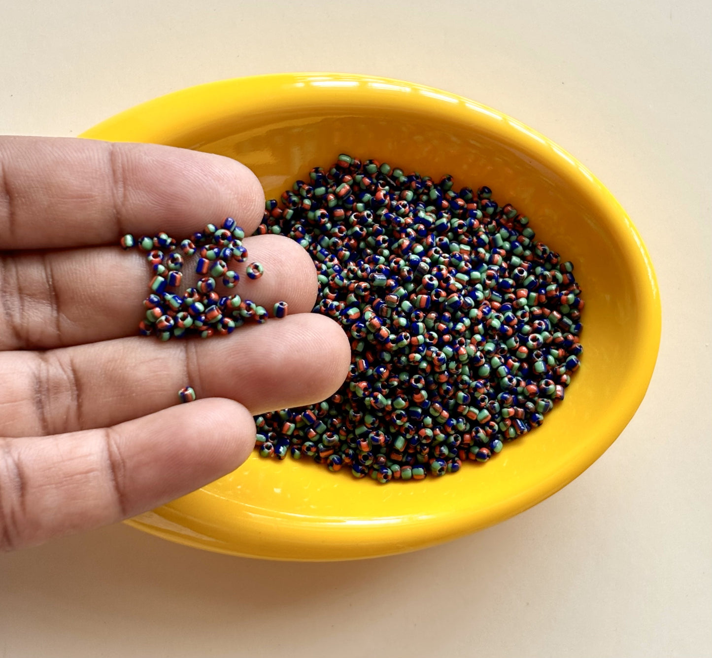 Red Blue and Green Three Tone Seed Beads