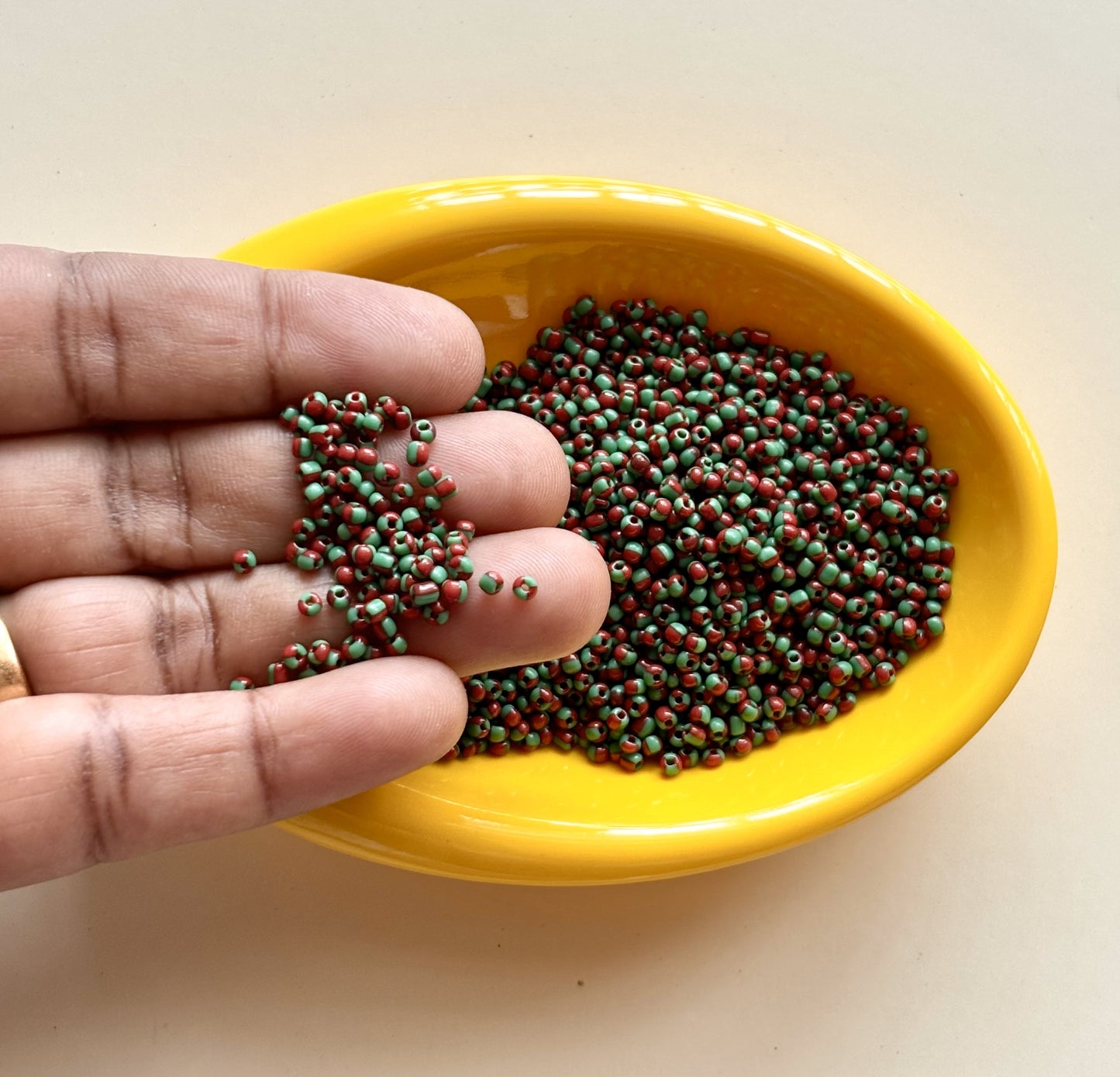 Red and Green Two Tone Seed Beads