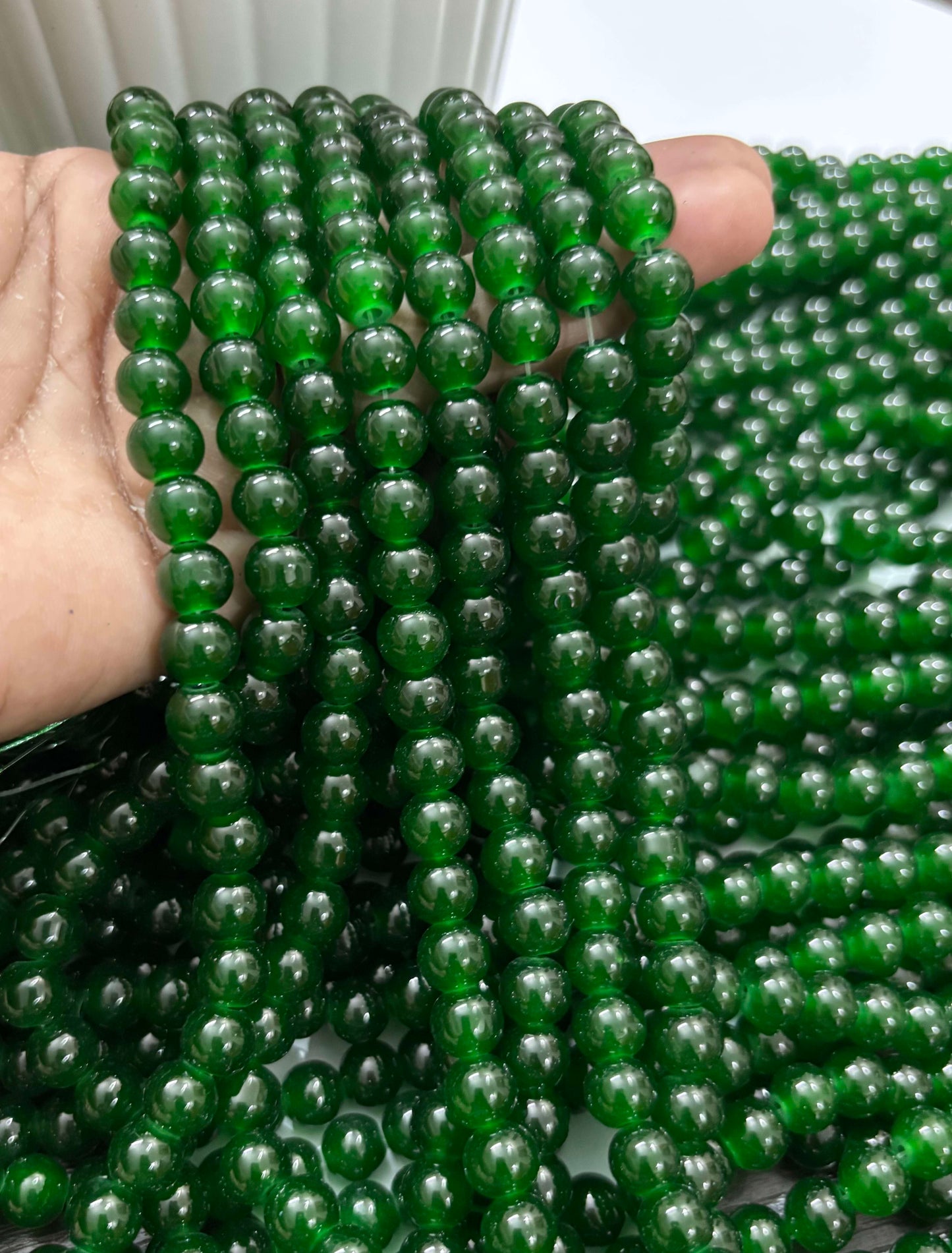 Round Green Glass Beads