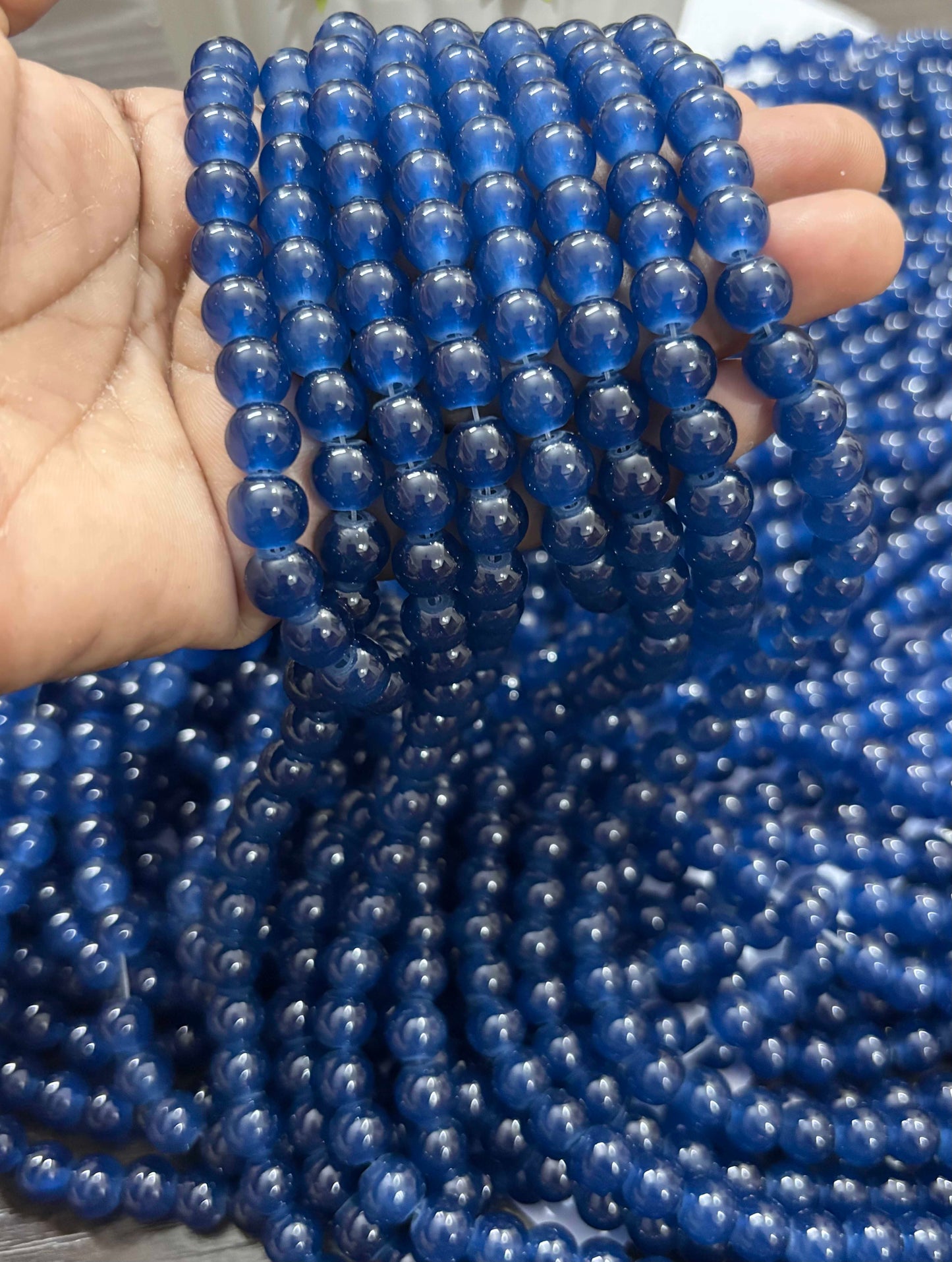 Round Midnight Blue Glass Beads