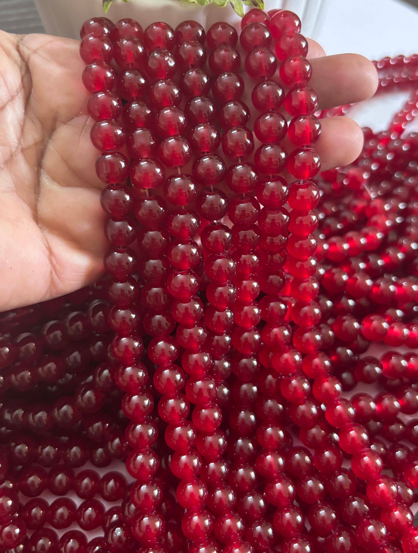 Round Maroon Glass Beads