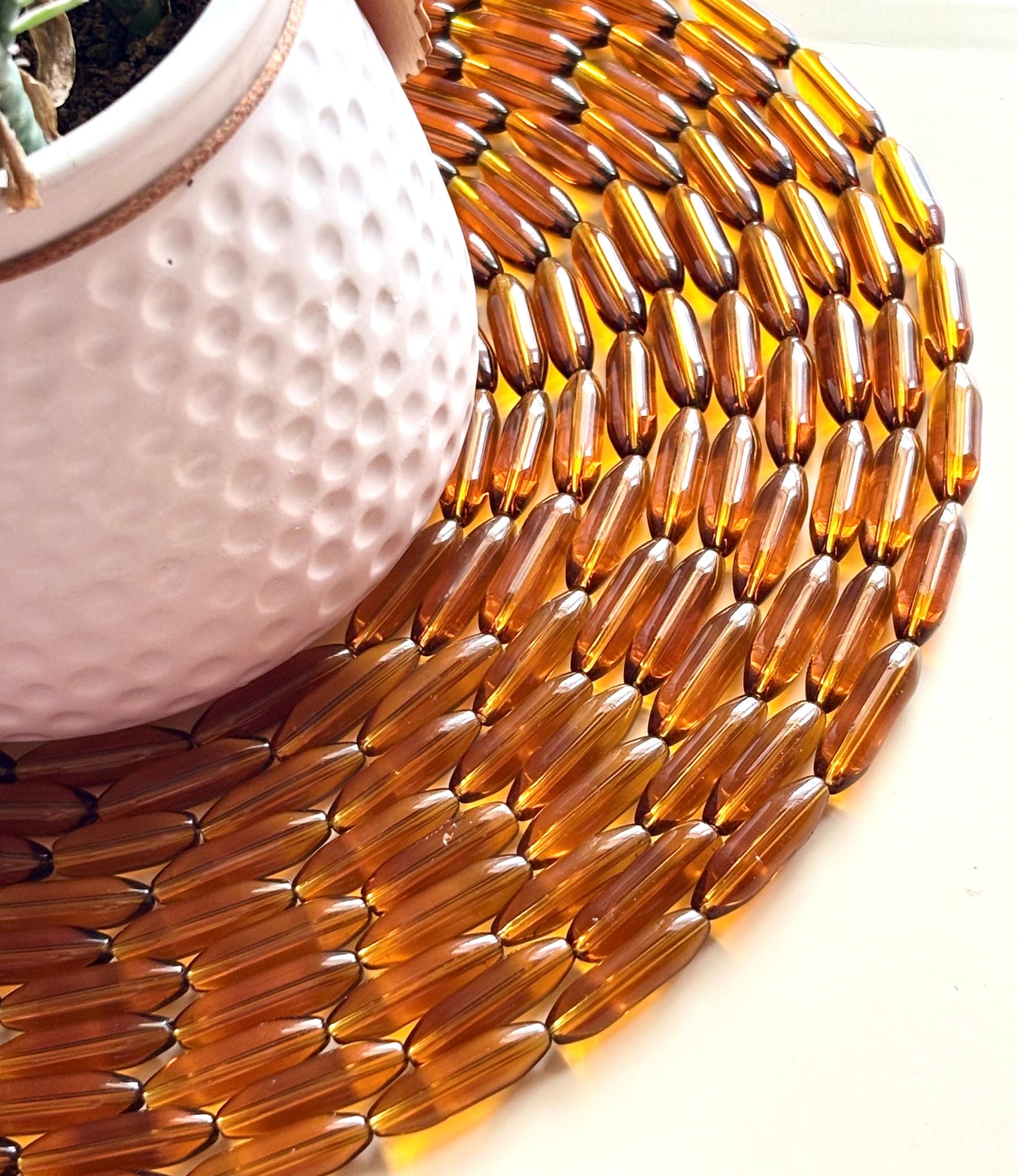 Amber Brown Large Capsule Glass Beads