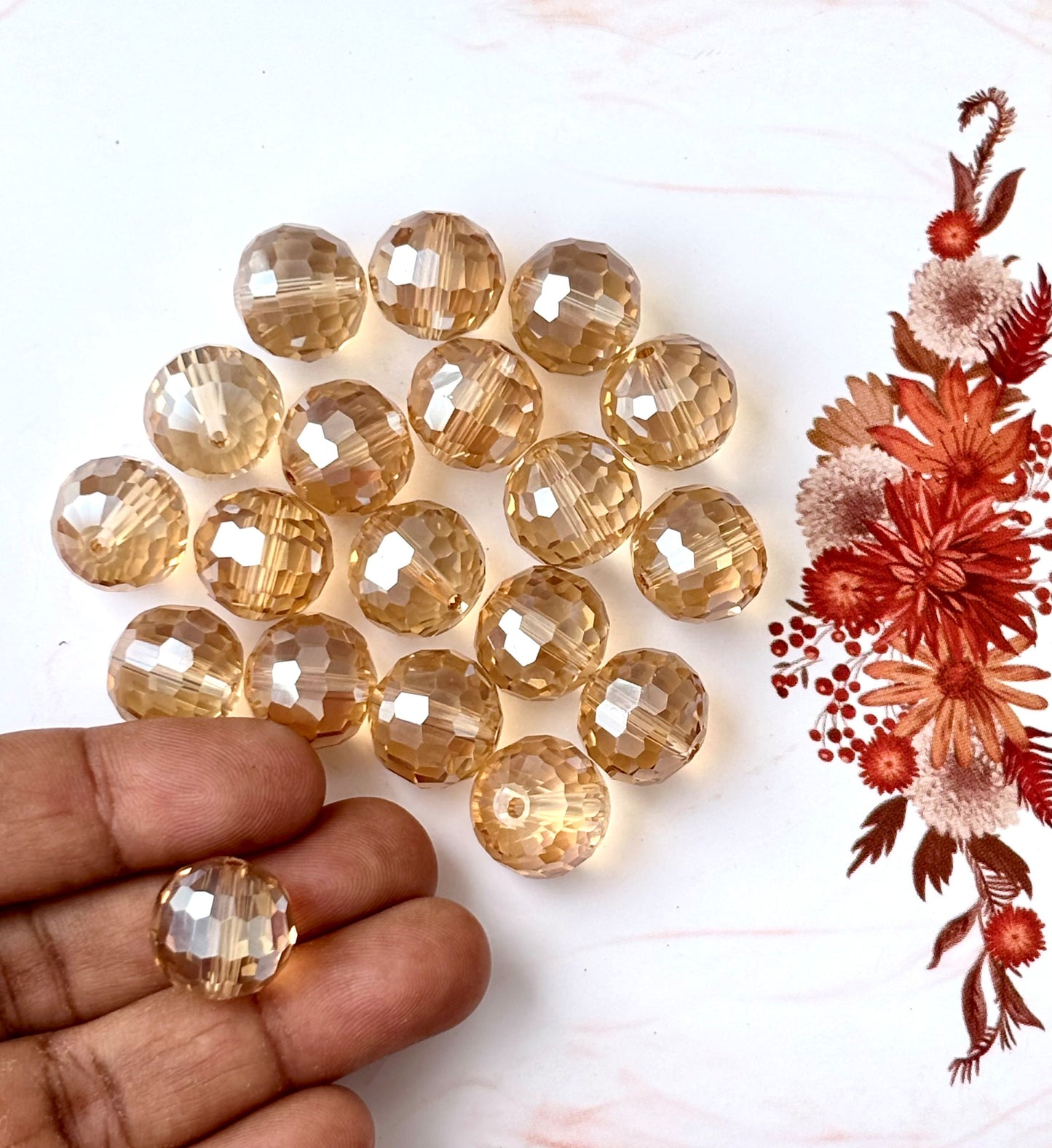 Faceted Champagne Glass Beads 14MM - Sparkling Round Jewelry Beads