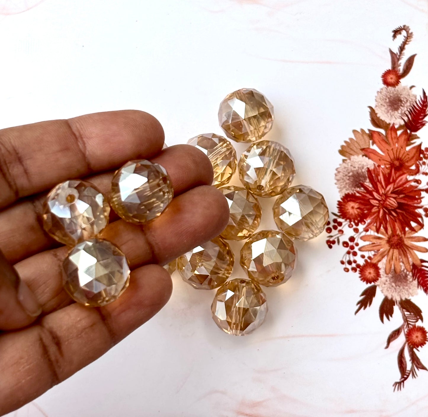 Faceted Champagne Glass Beads 16MM - Sparkling Round Jewelry Beads