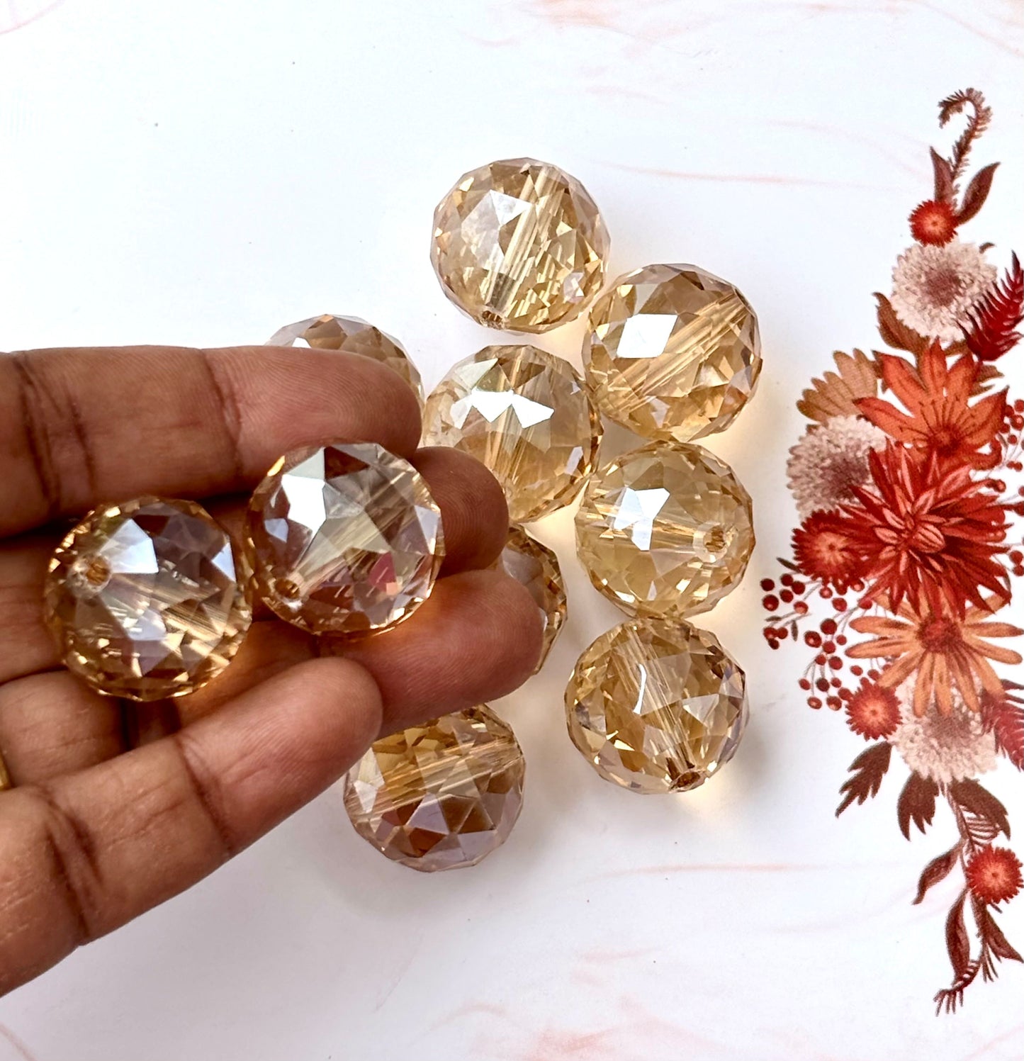 Faceted Champagne Glass Beads 20MM - Sparkling Round Jewelry Beads