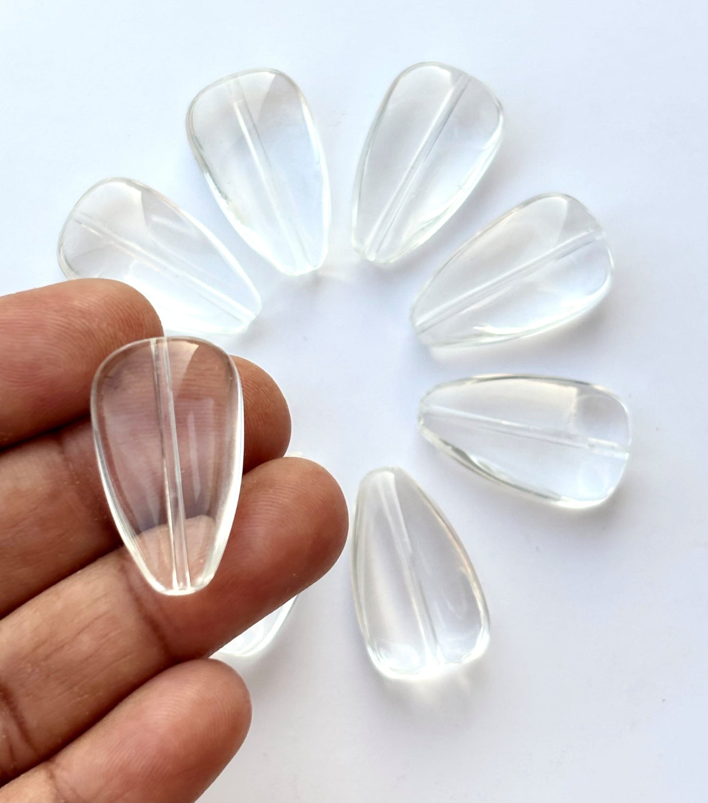 Clear White Teardrop Glass Beads