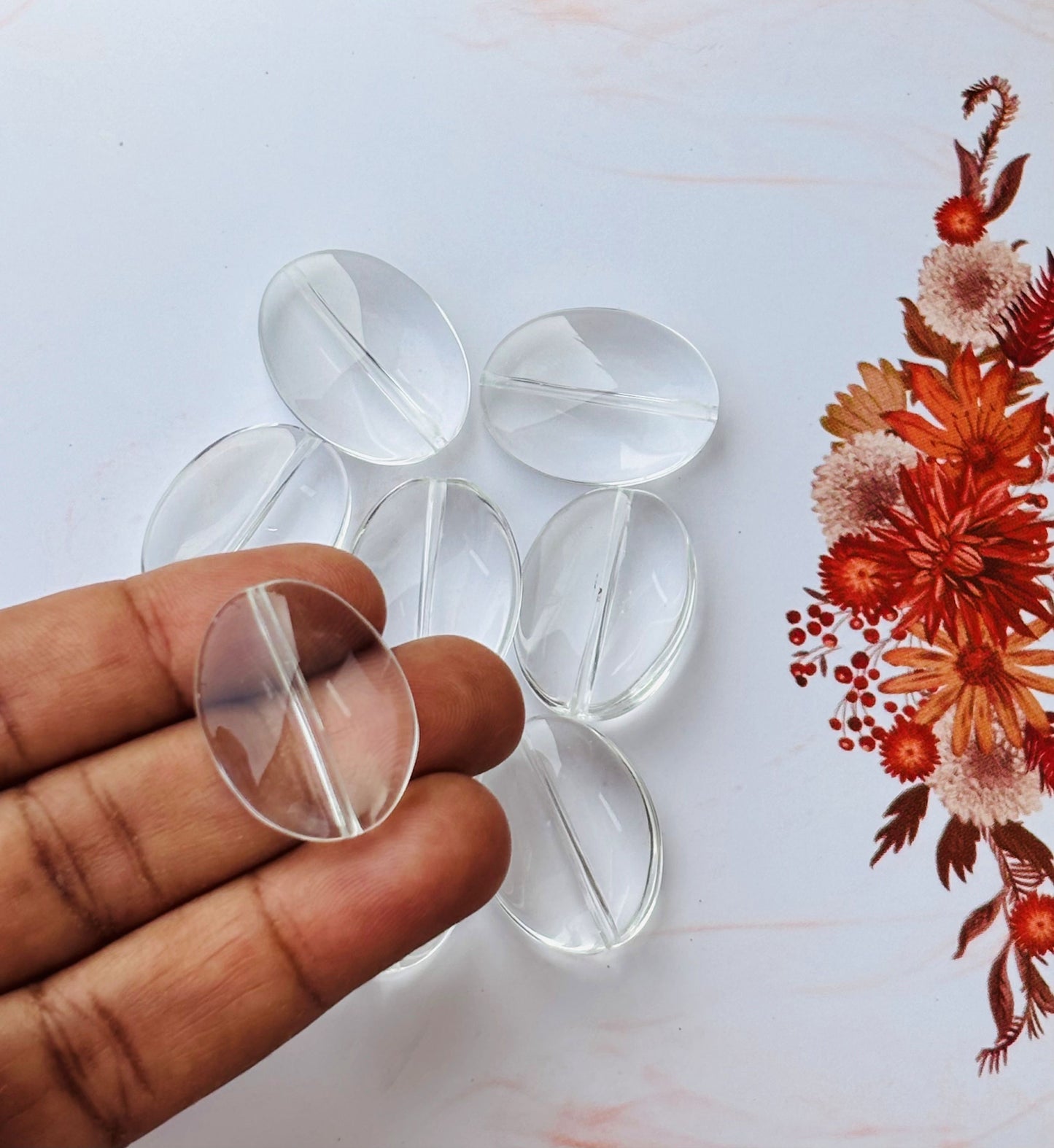 Clear Oval Beads with Smooth Flat Coin Finish