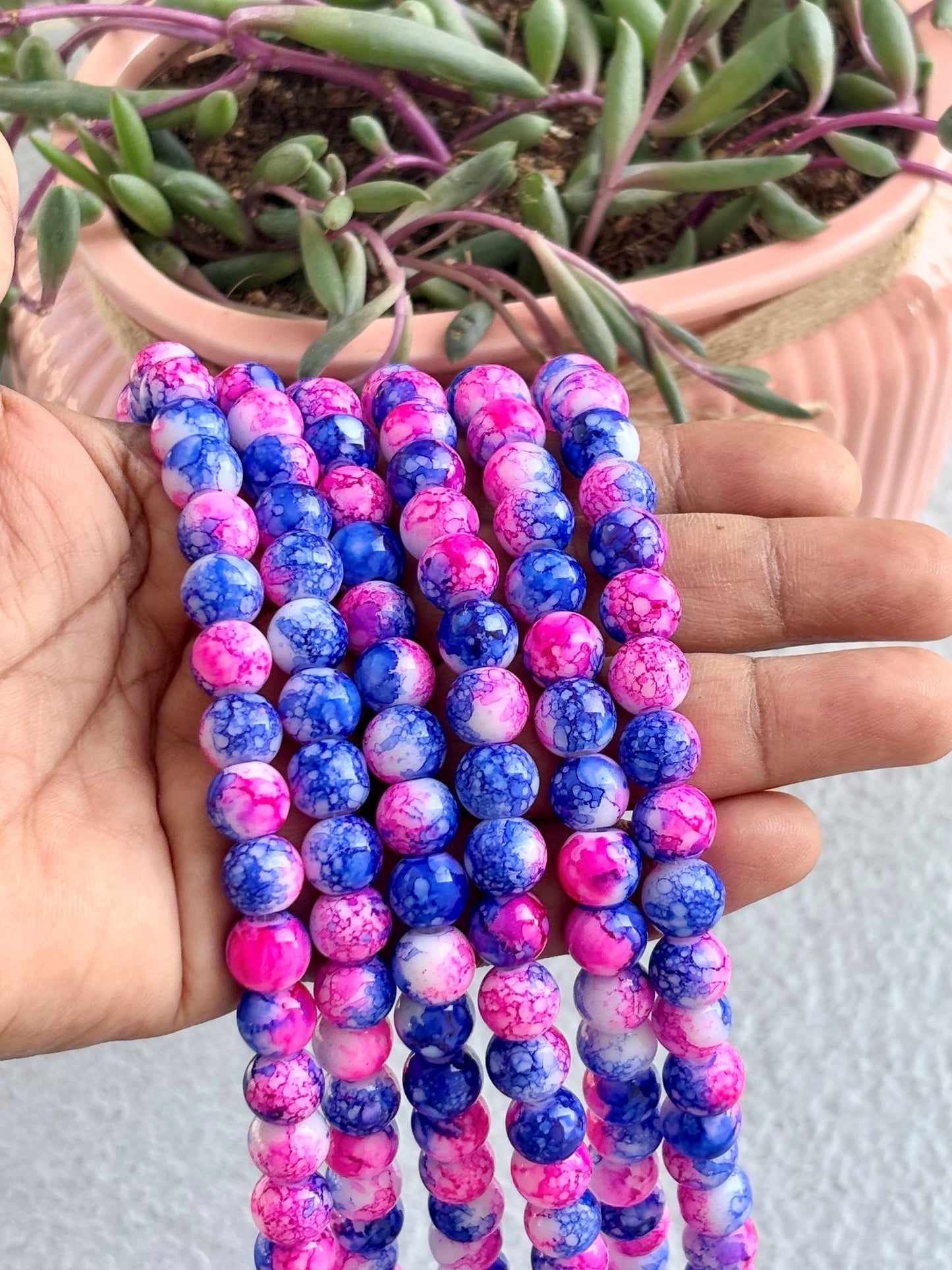 Pink and Blue Marbled Beads for Jewelry Making
