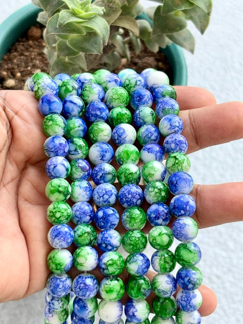 Blue and Green Marbled Beads for Jewelry Making