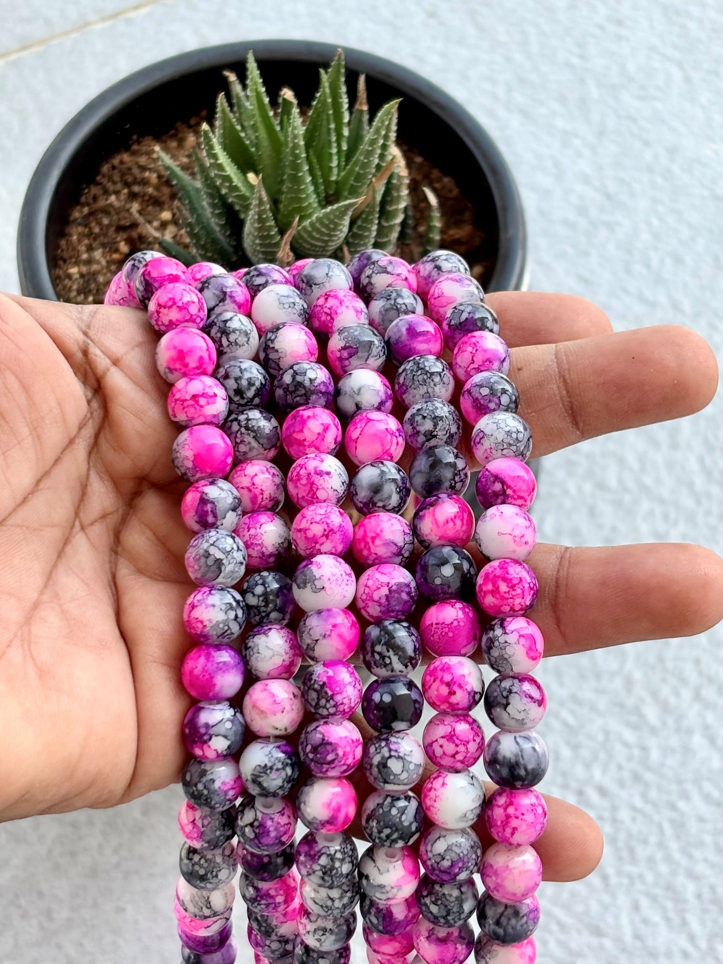 Pink and Black Marbled Beads for Jewelry Making