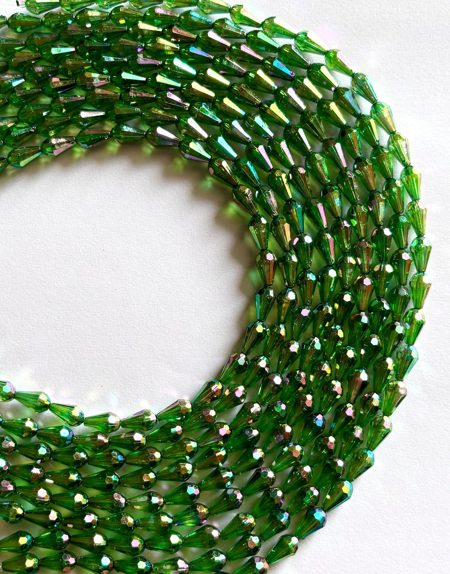 Iridescent Green Faceted Drop Beads for Jewelry Making