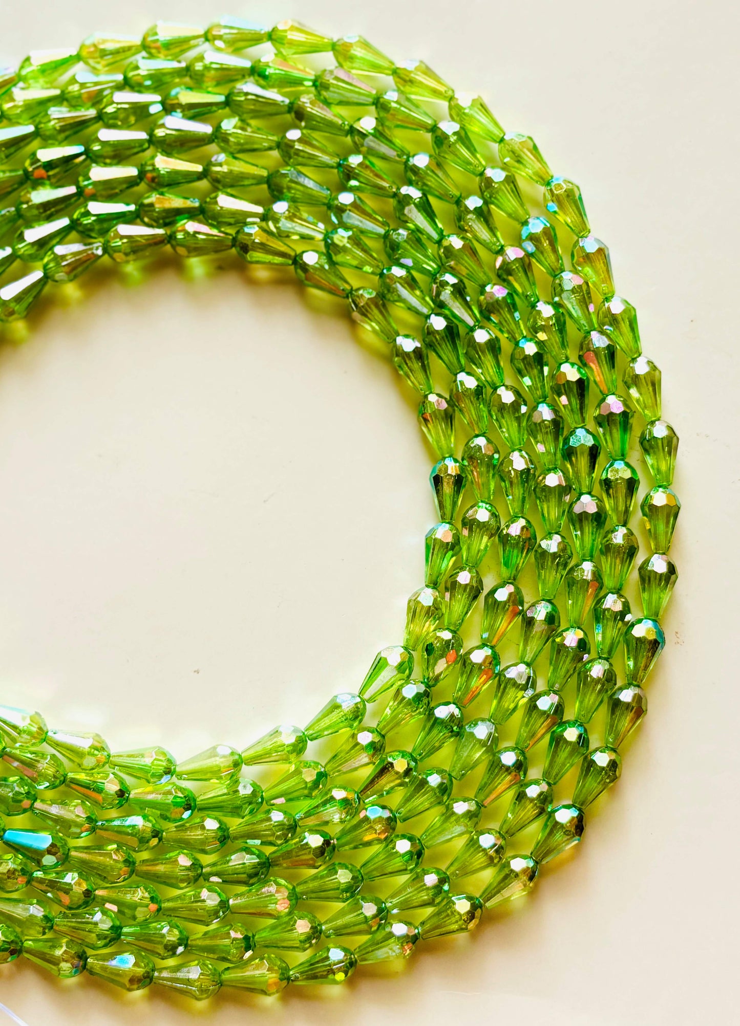 Iridescent Lime Green Faceted Drop Beads for Jewelry Making