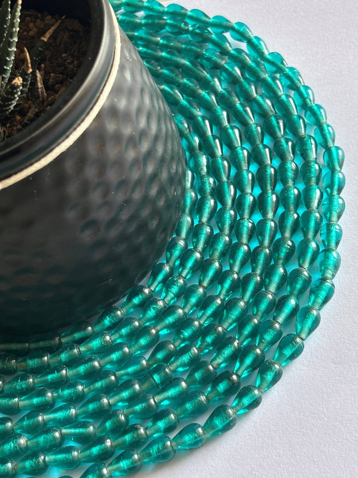 Aquamarine Transparent Glass Teardrop Beads