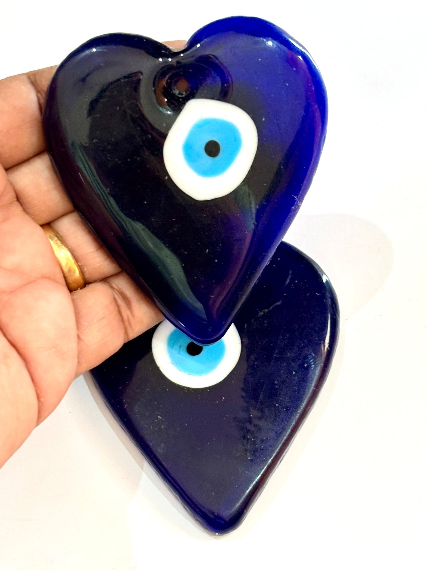 Heart-Shaped Blue Evil Eye Glass Charm 60MM - Love and Protection