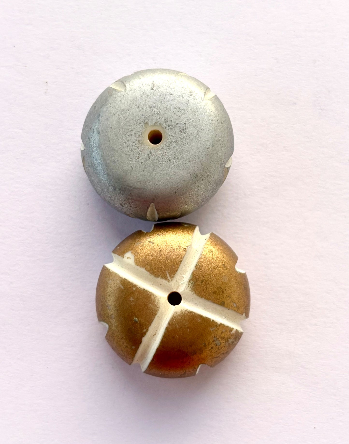 Gold and Silver Tone Disc Beads with Hand Carved Pattern for Jewelry Making