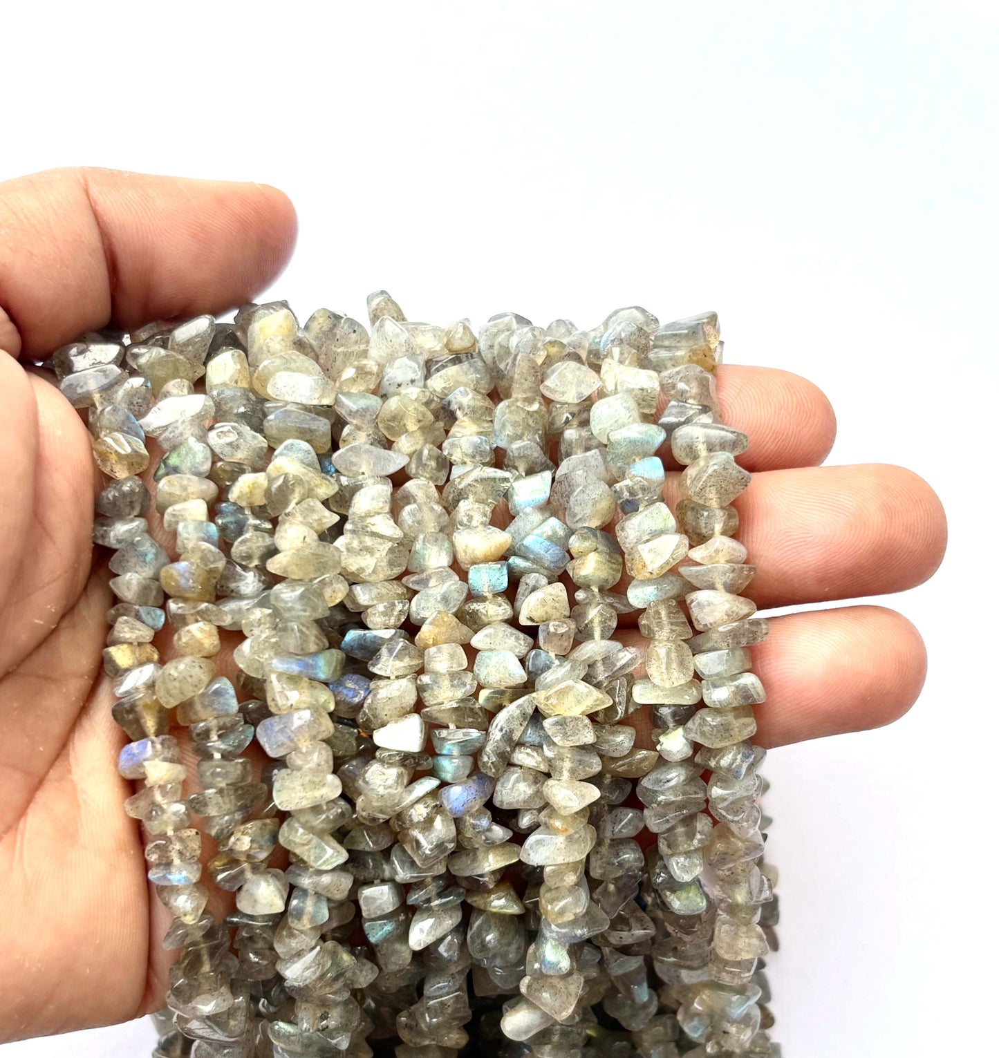 Natural Labradorite Chip Beads - Flashy Gray Gemstone Chips for Jewelry
